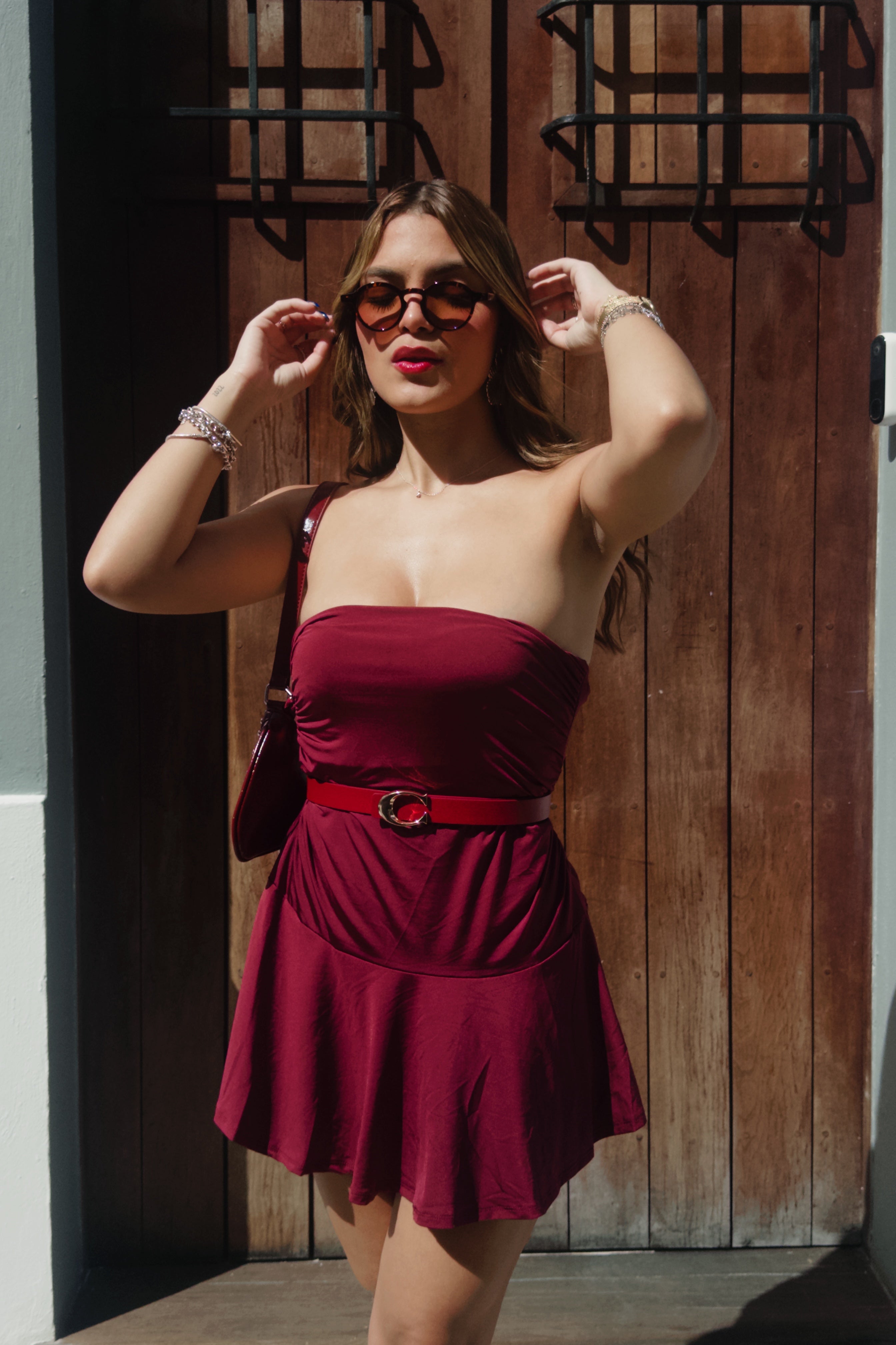 zoreïa burgundy strapless dress