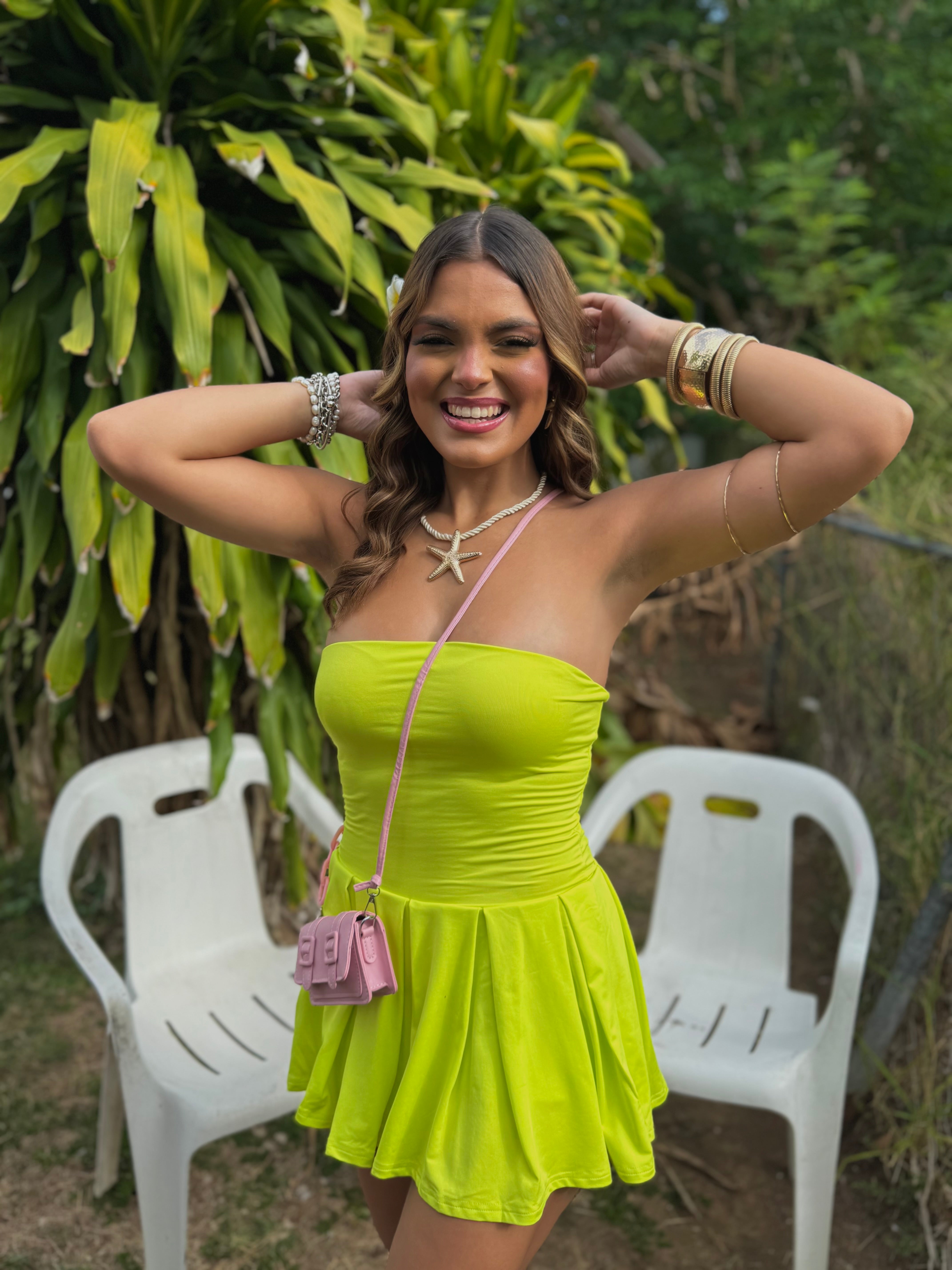 caterinna neon strapless dress