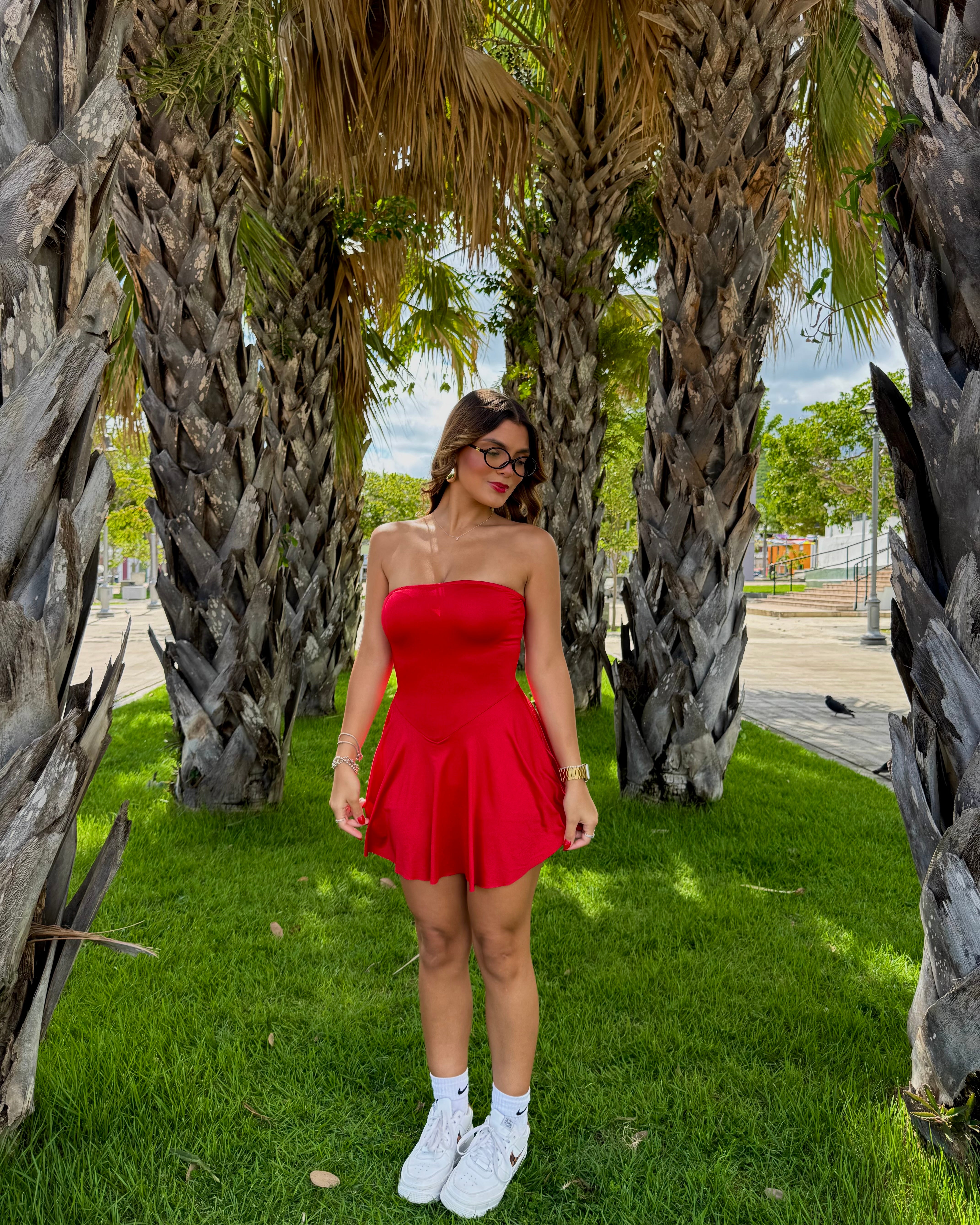 sheyrie cherry strapless basic dress