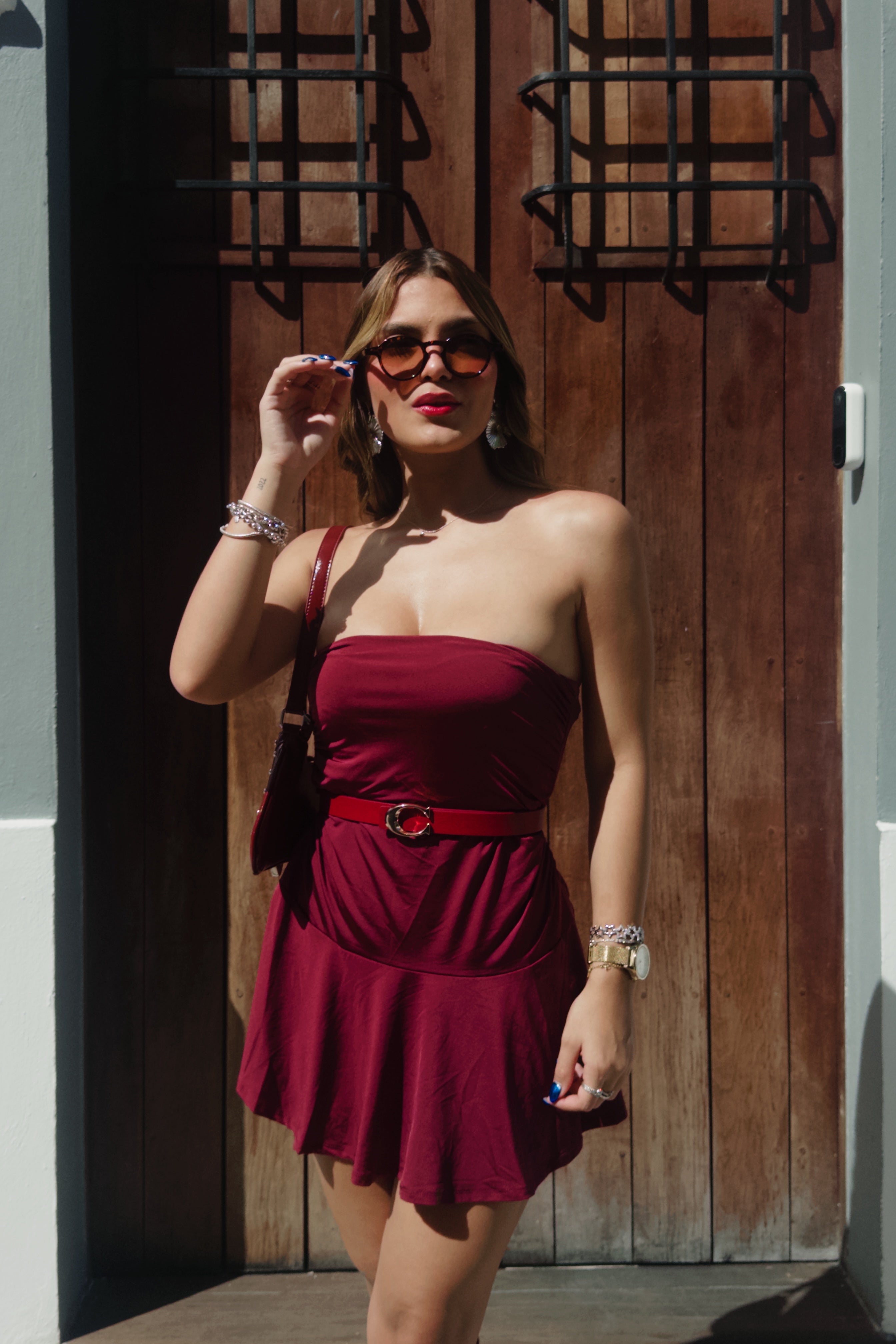 zoreïa burgundy strapless dress