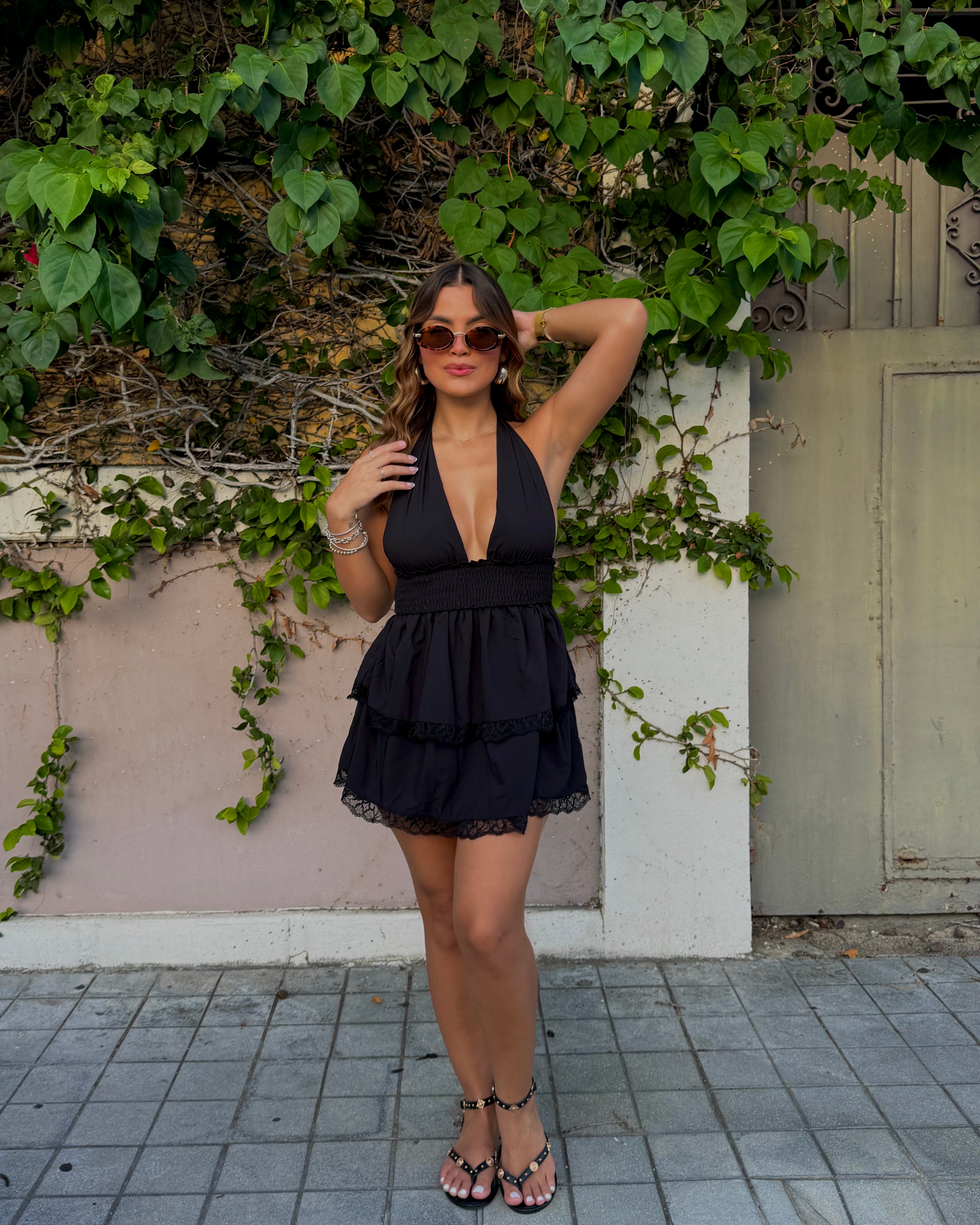 elianna halter ruffle dress