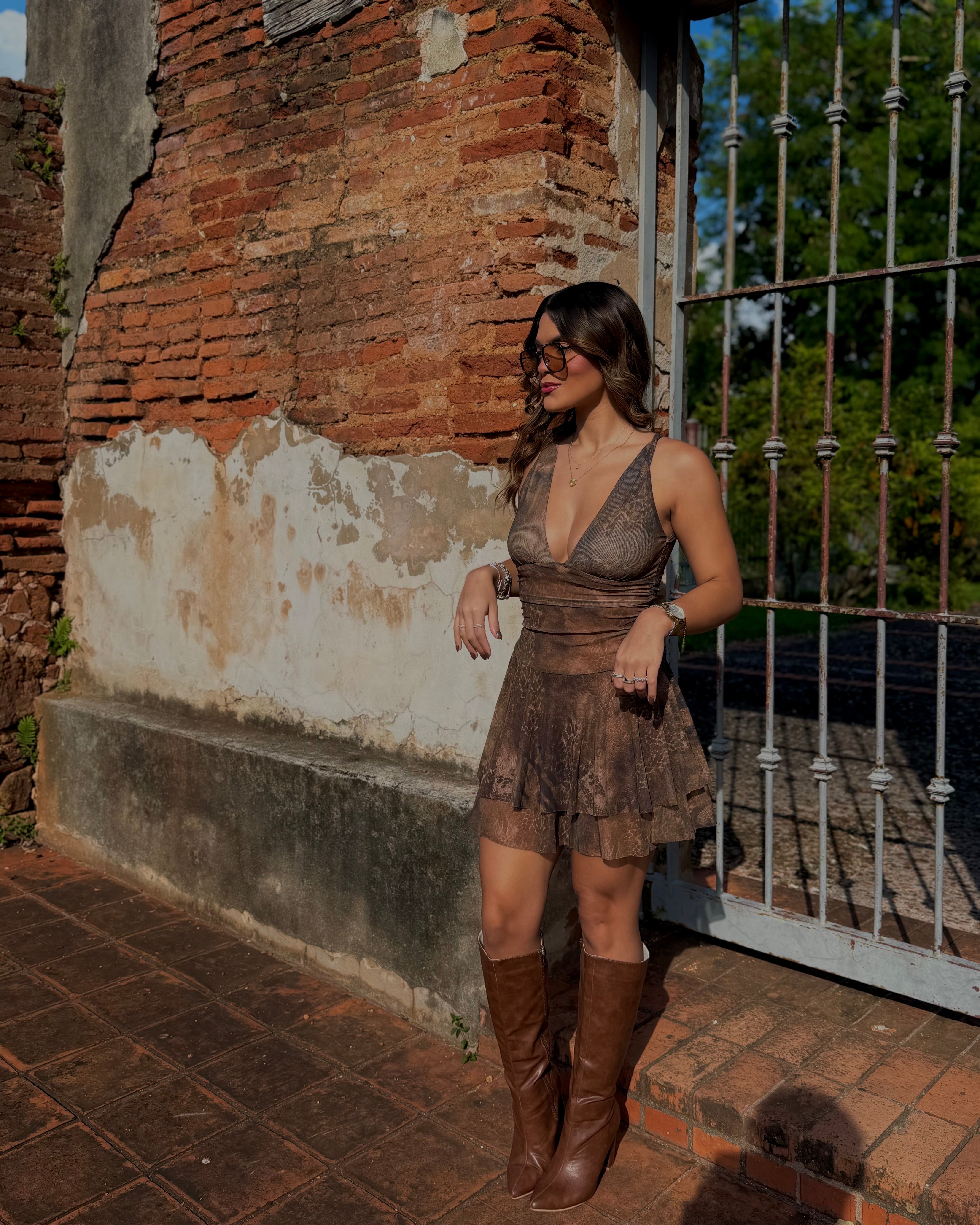 colette espresso ruffle mesh dress