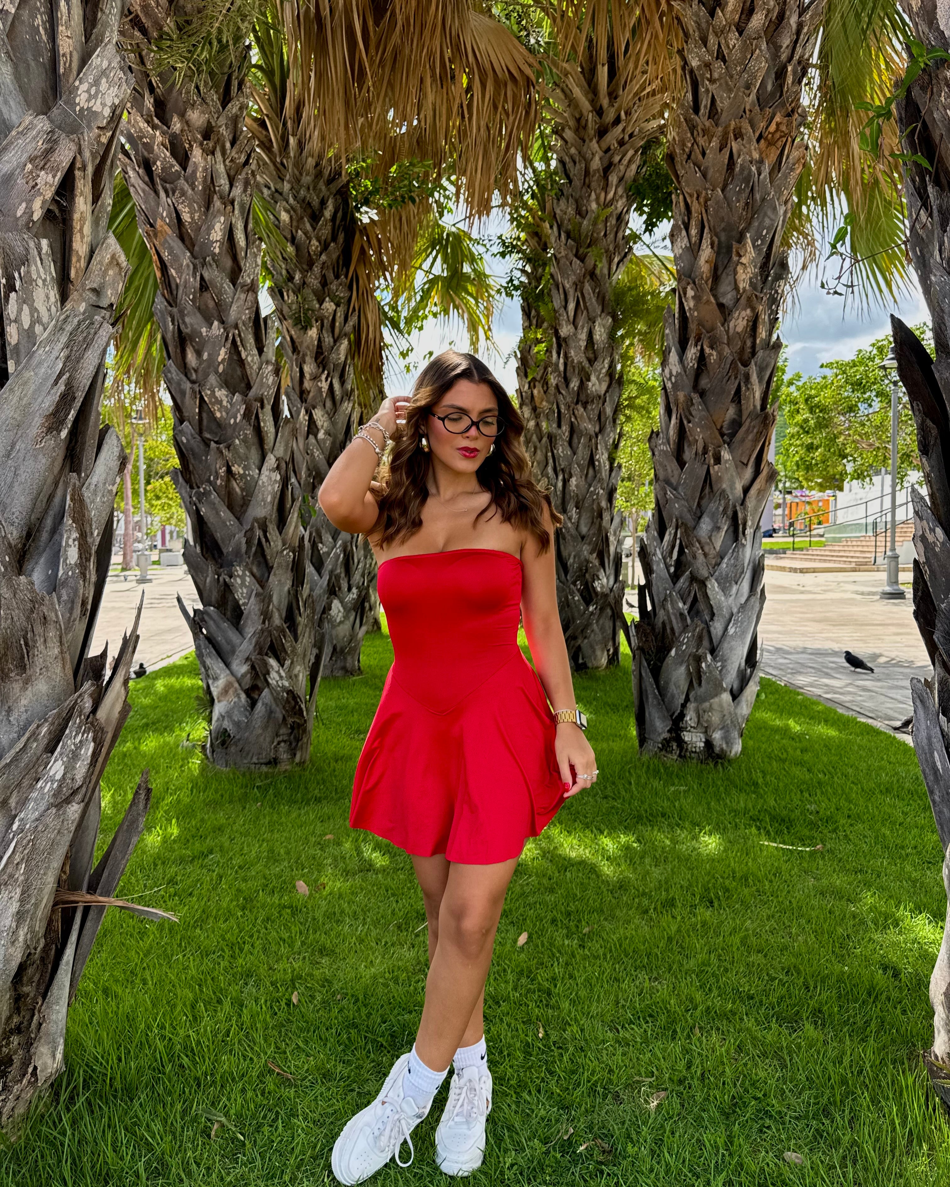 sheyrie cherry strapless basic dress