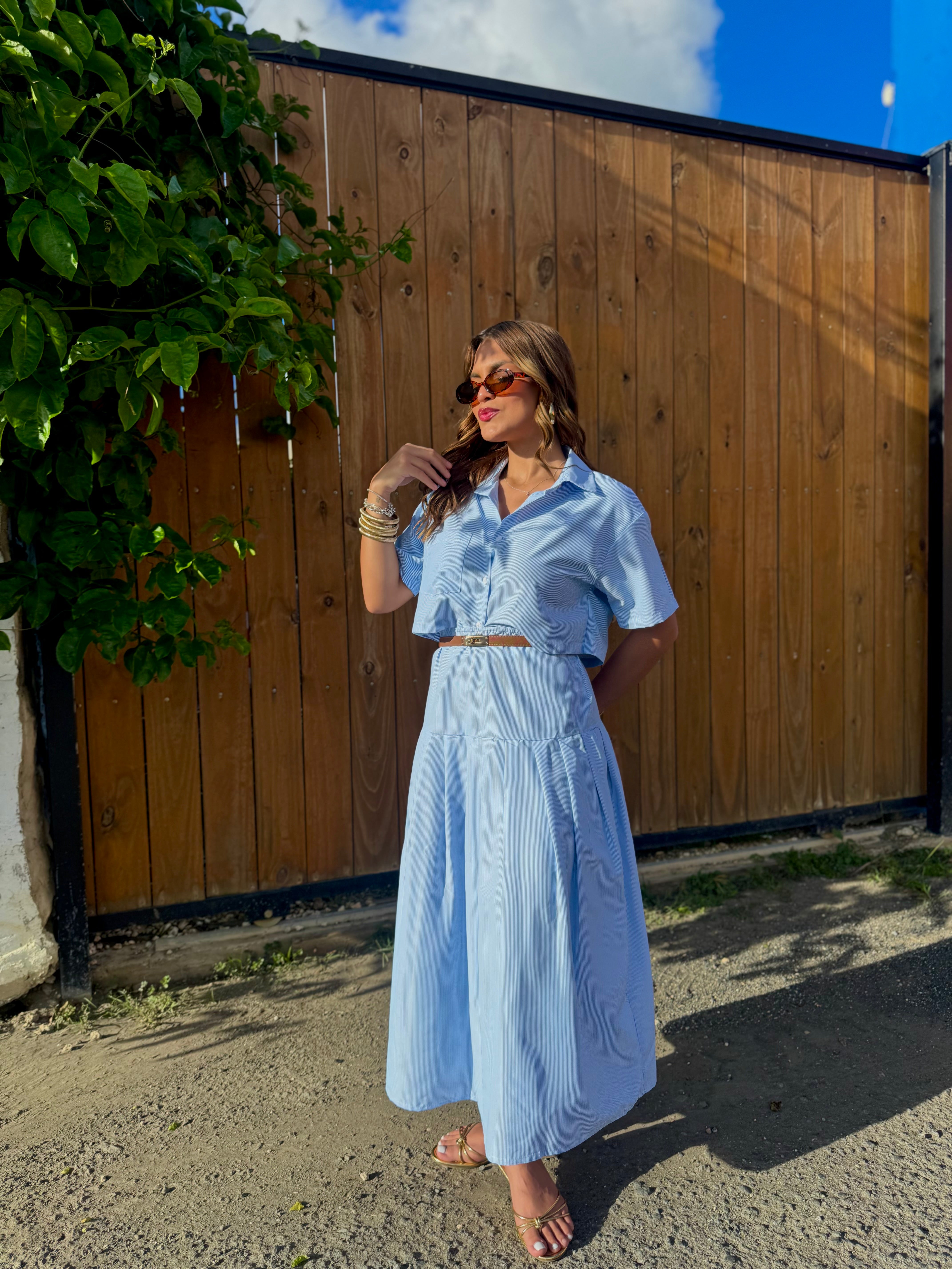tiareli button down shirt&midi skirt set