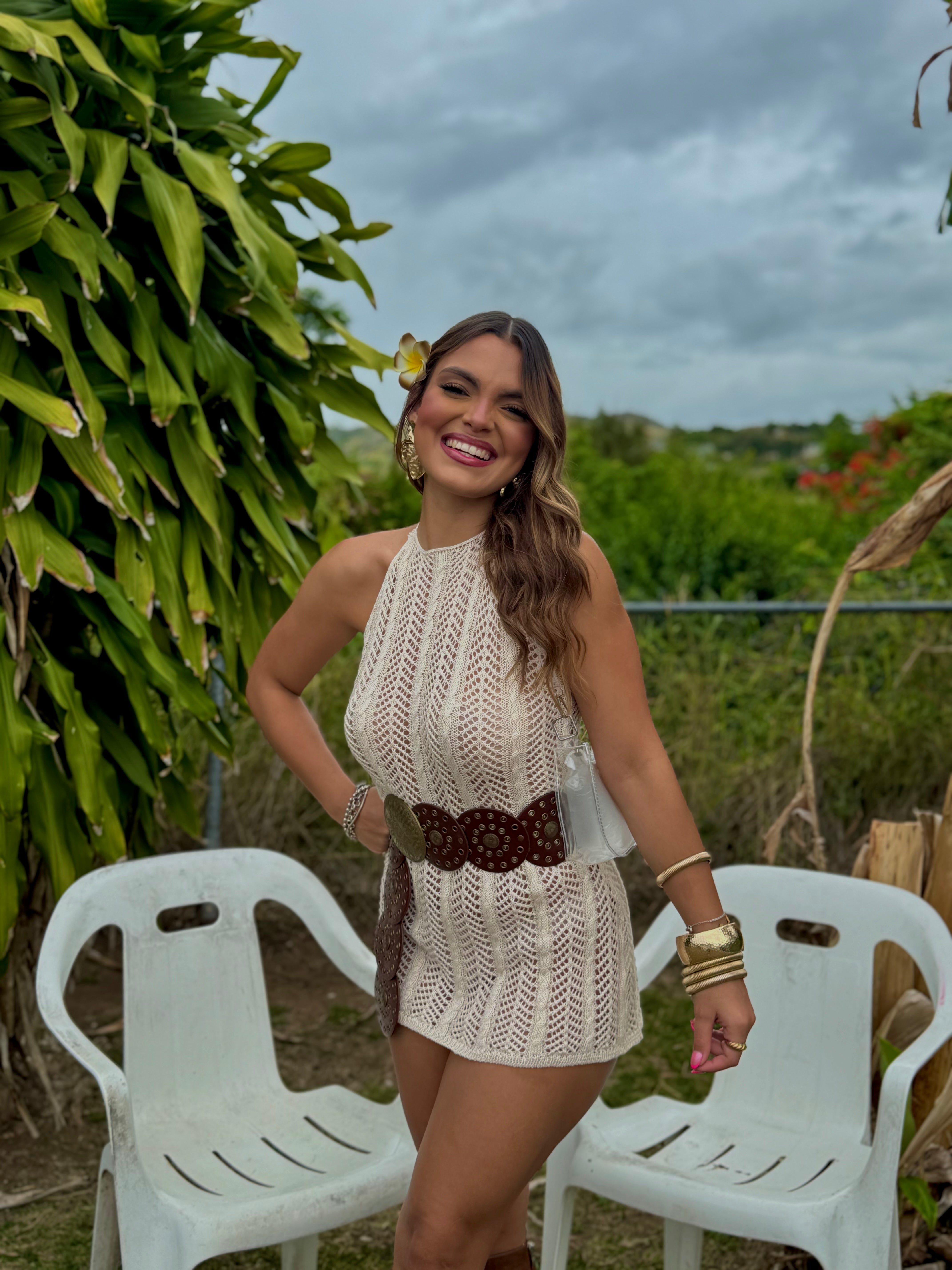 karinne beige crochet dress