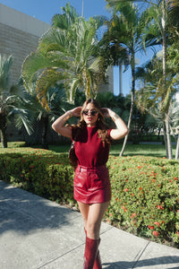 fernanda burgundy leather skort