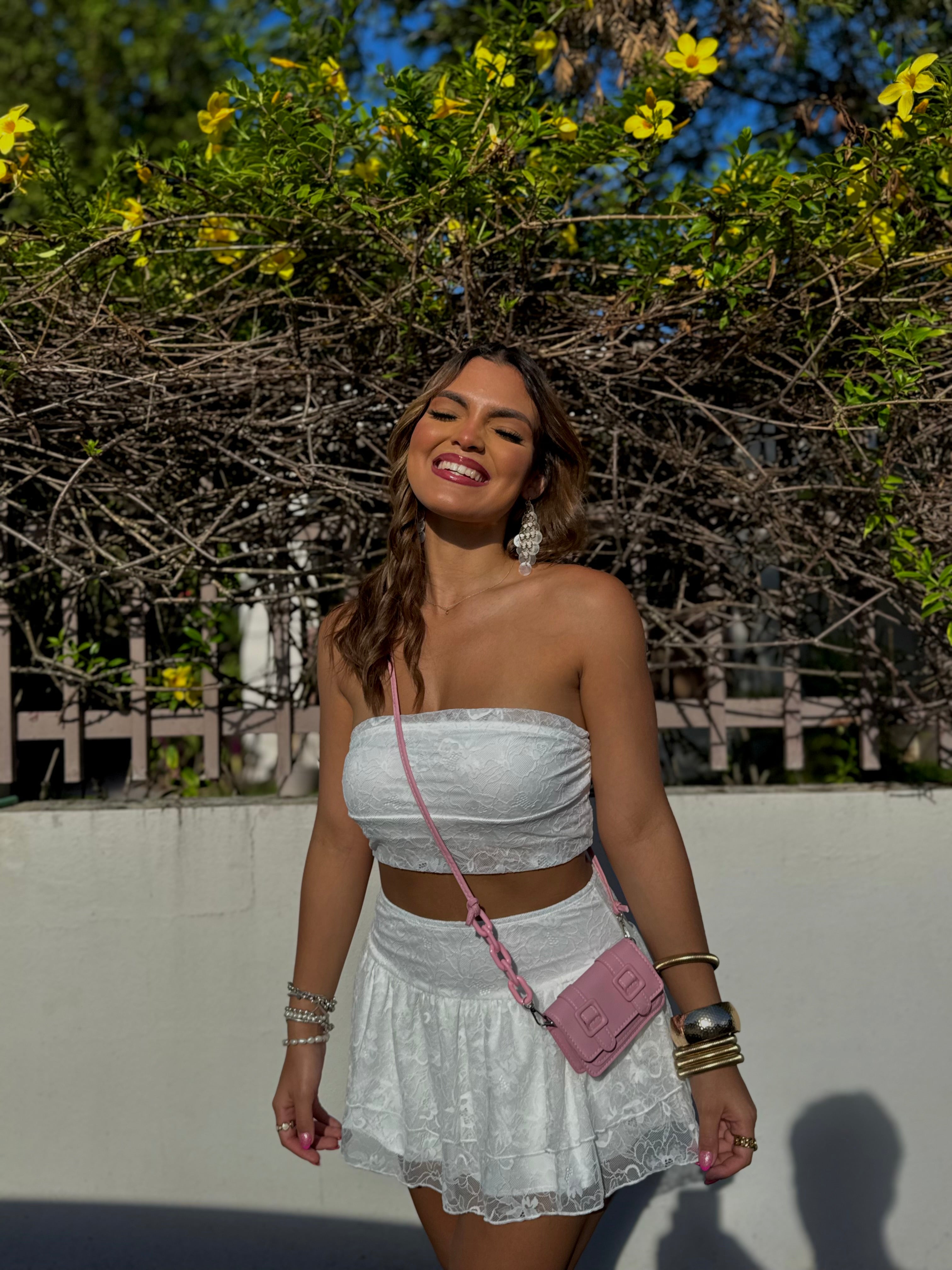 tailí white bloom lace skirt set