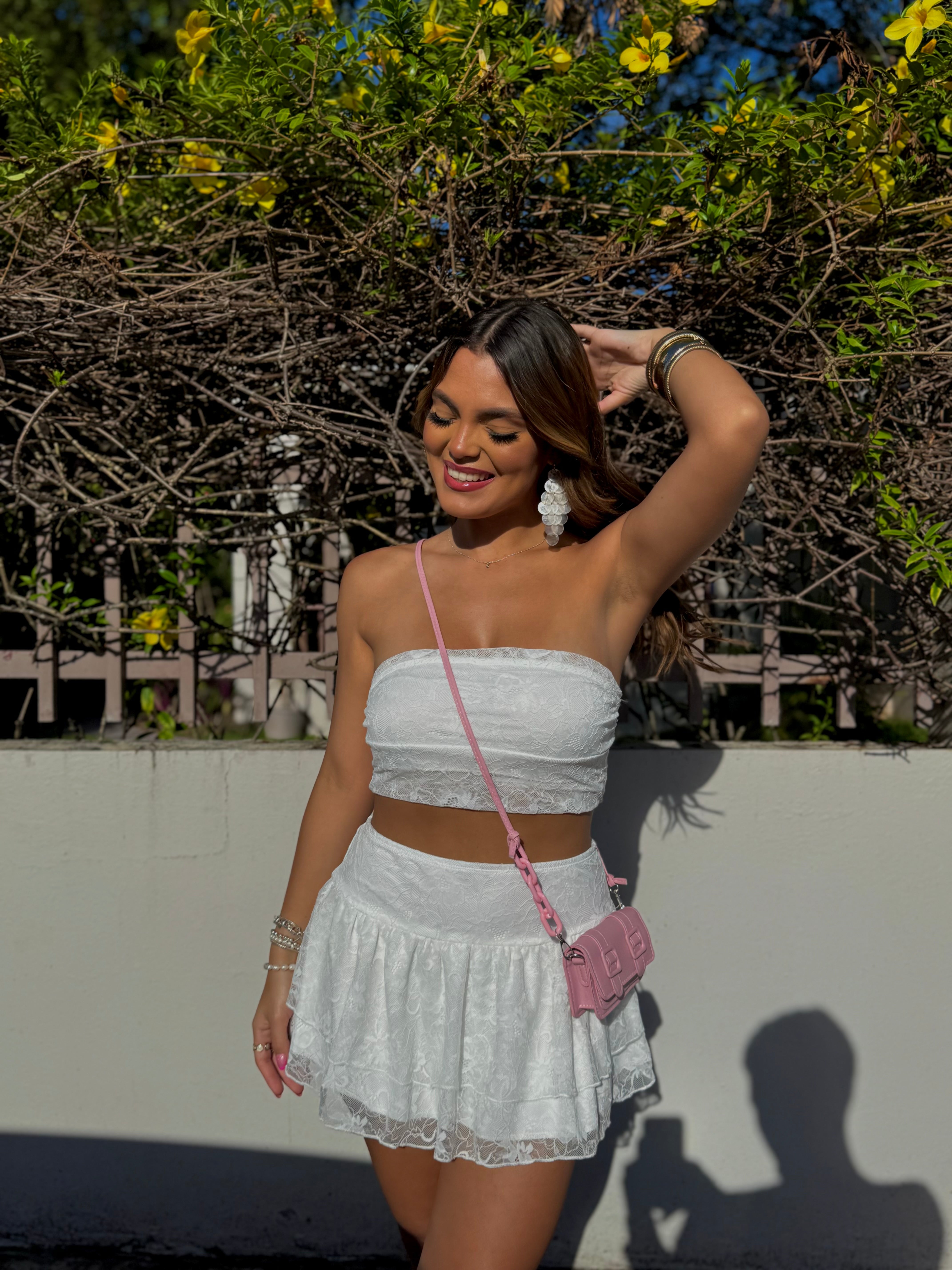 tailí white bloom lace skirt set