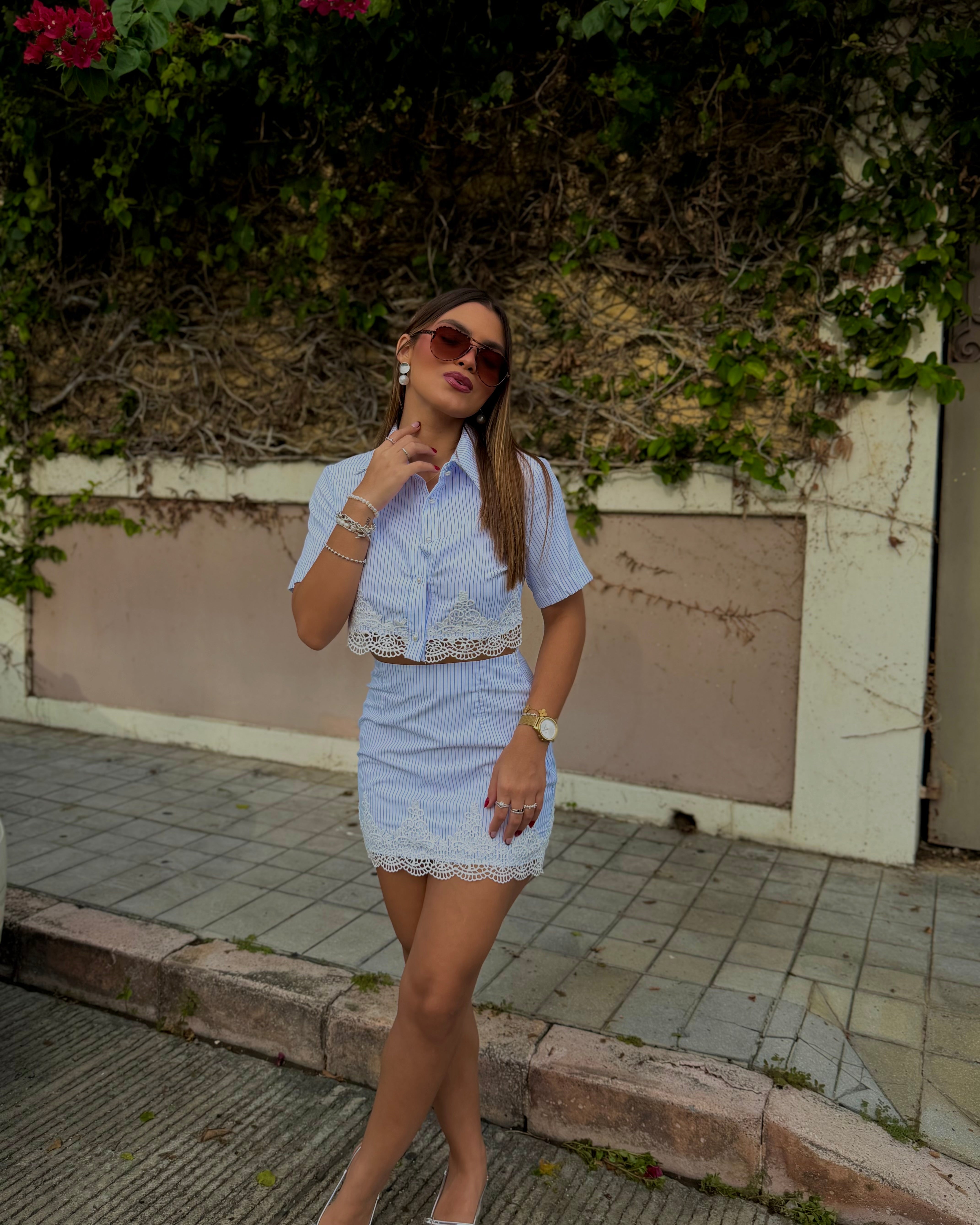 katianne button down skirt set