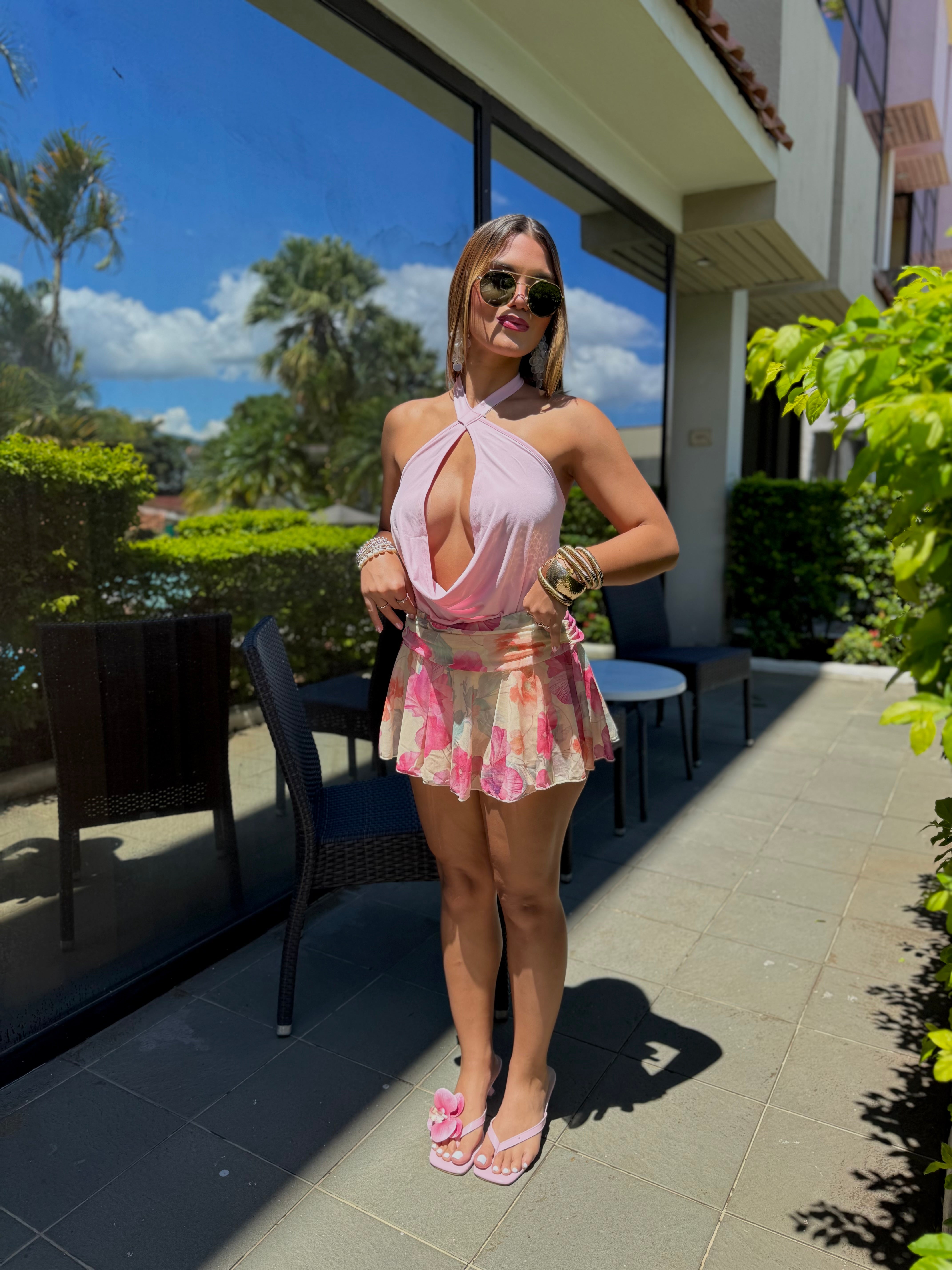 belinne flowers mesh skort