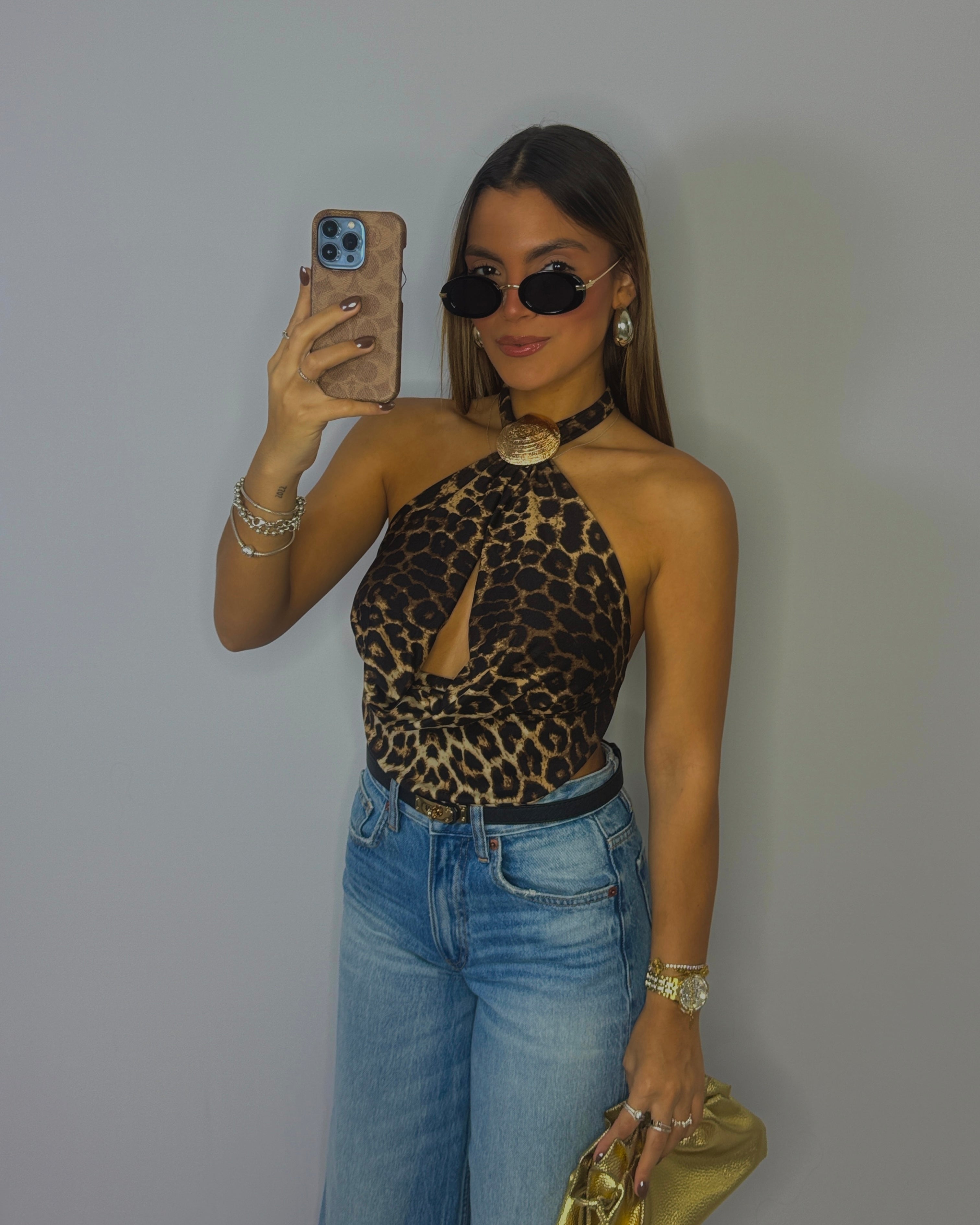 gracie leopard halter blouse