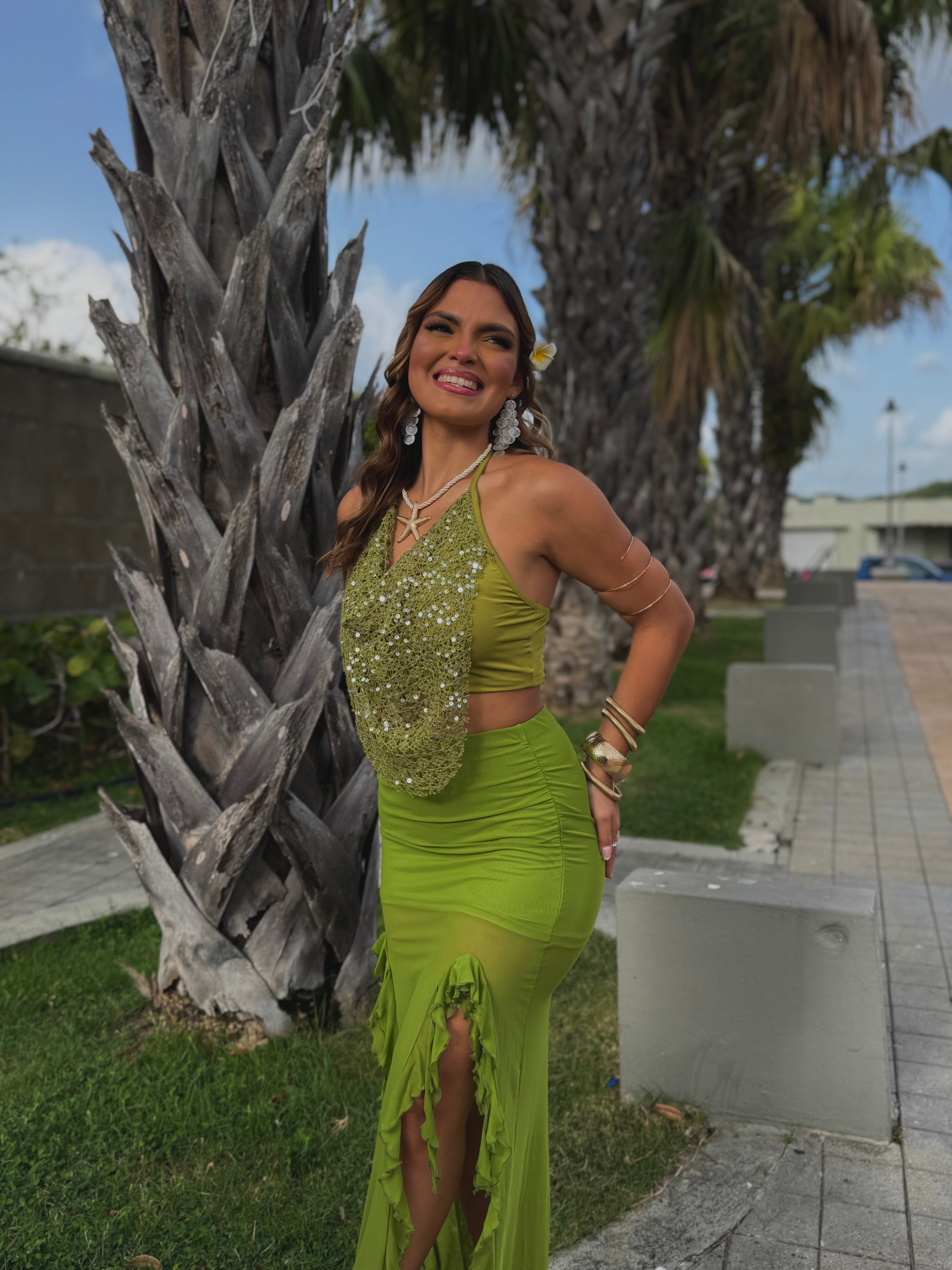 novelya sequins top olive