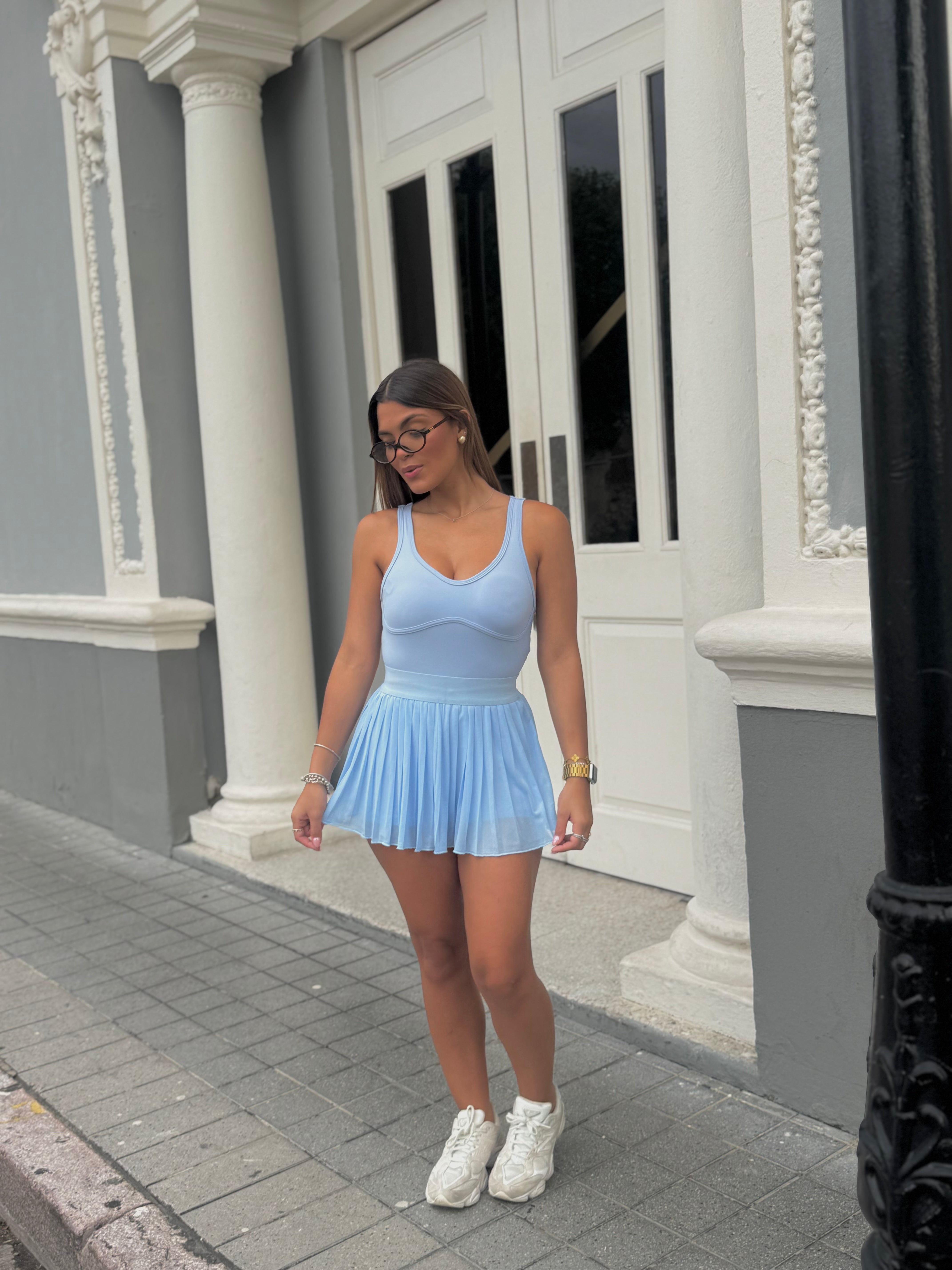 iavy baby blue skirt set (romper+skirt)