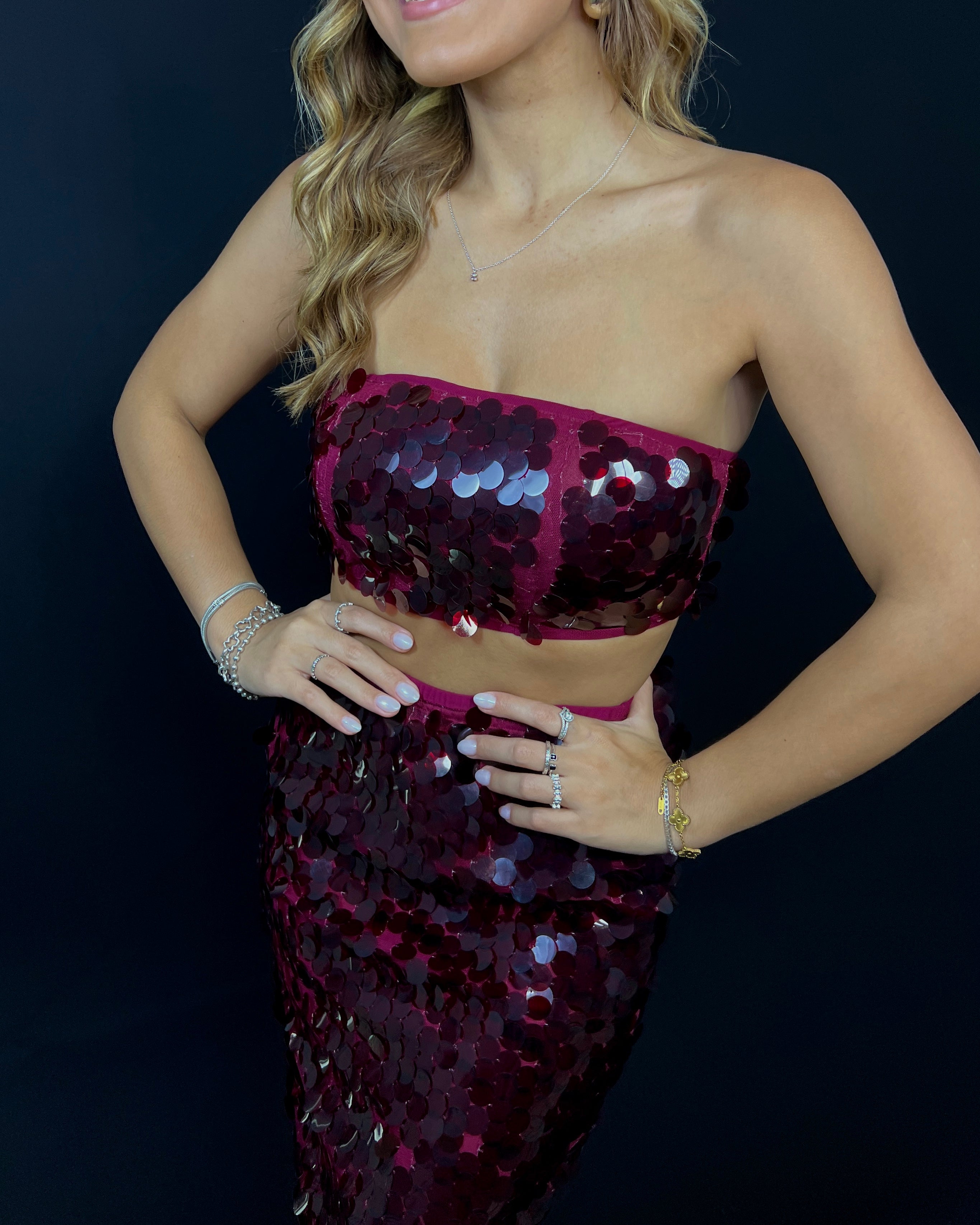 samauria sequin top burgundy