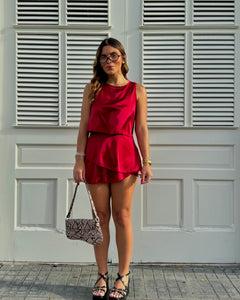 gipsy burgundy satin skort set