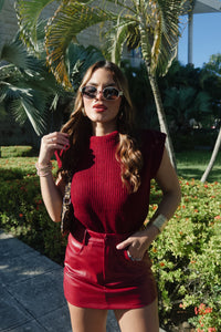 fernanda burgundy leather skort