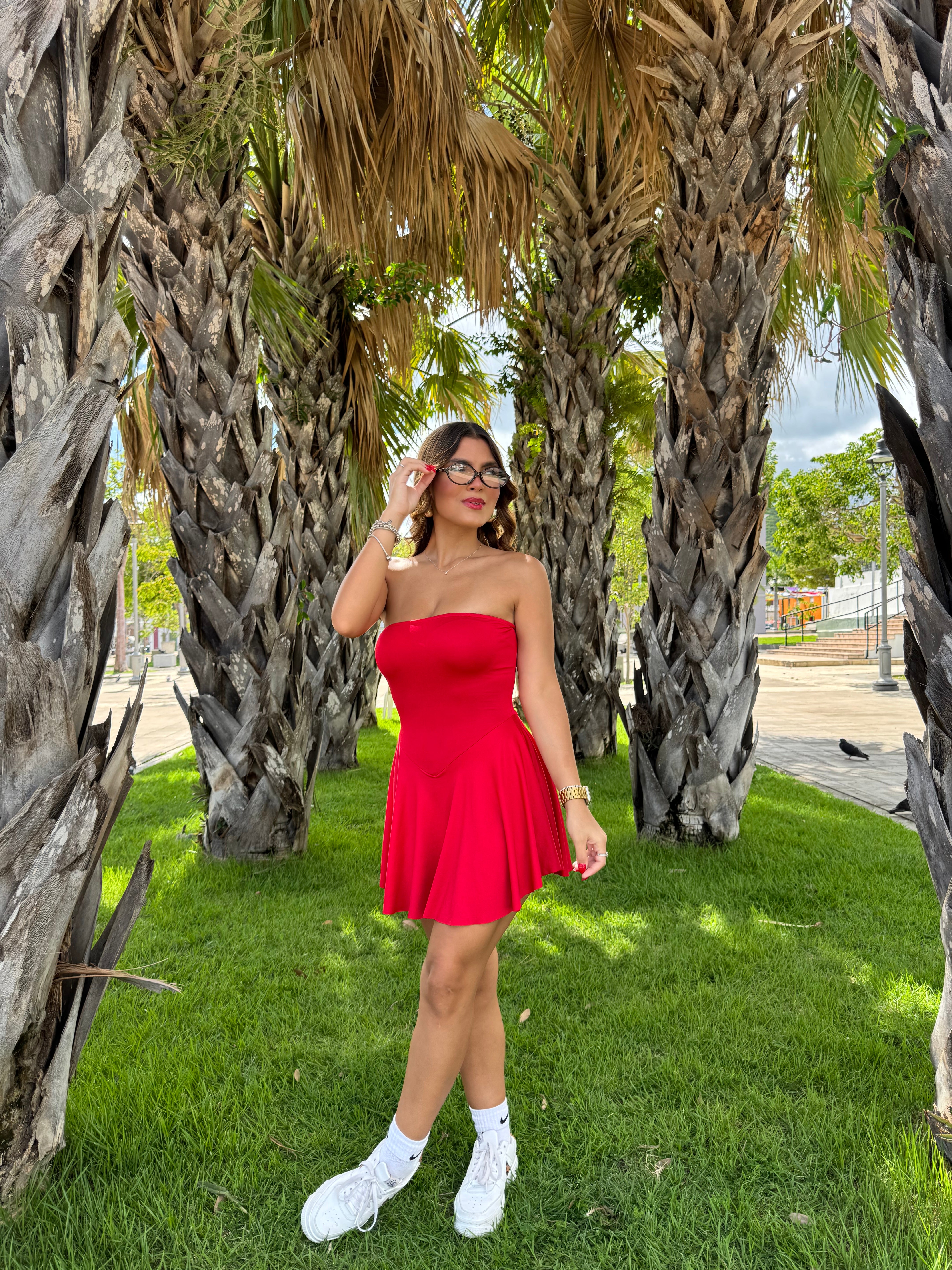 sheyrie cherry strapless basic dress