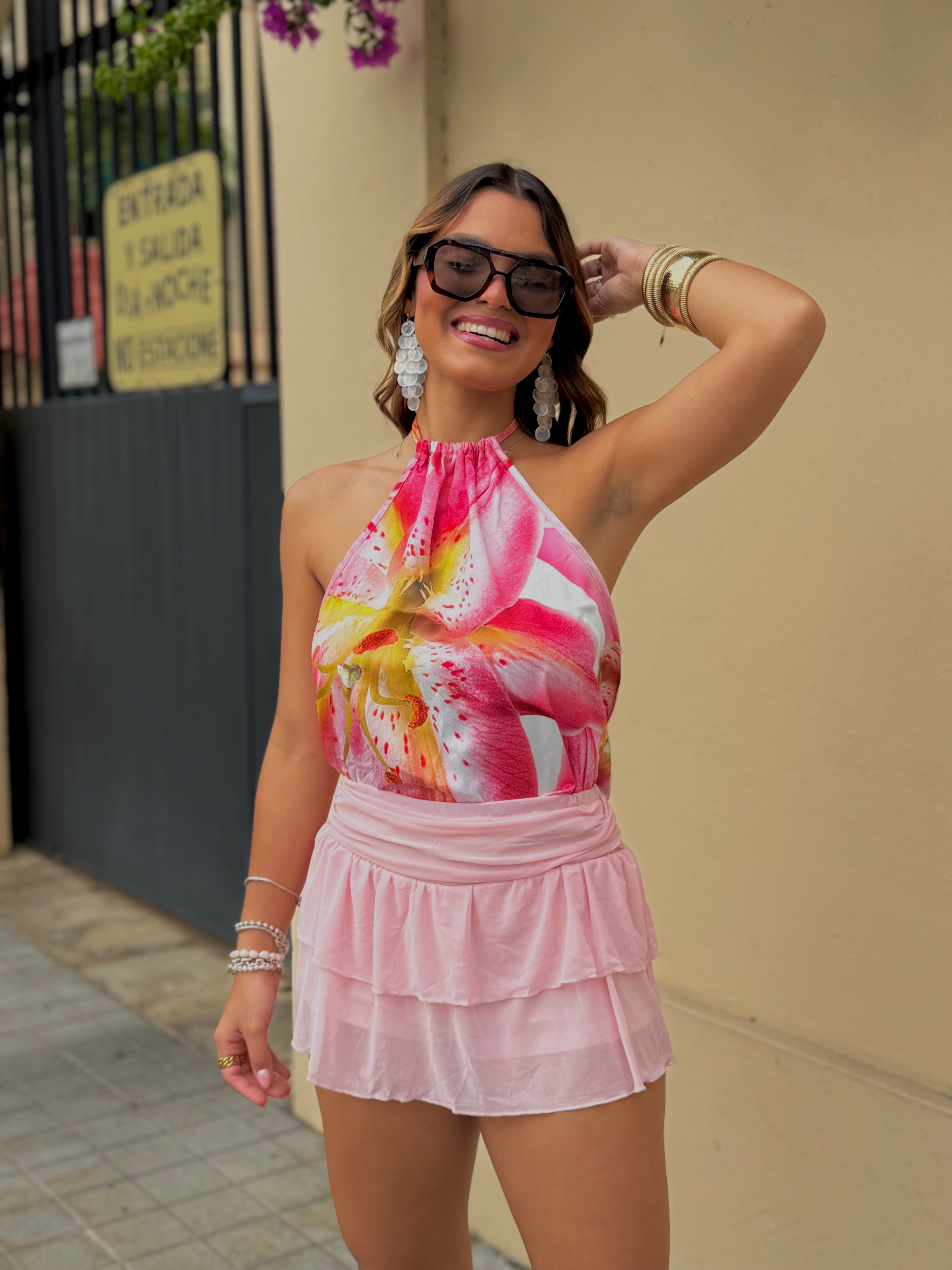 tulia baby pink mesh skort