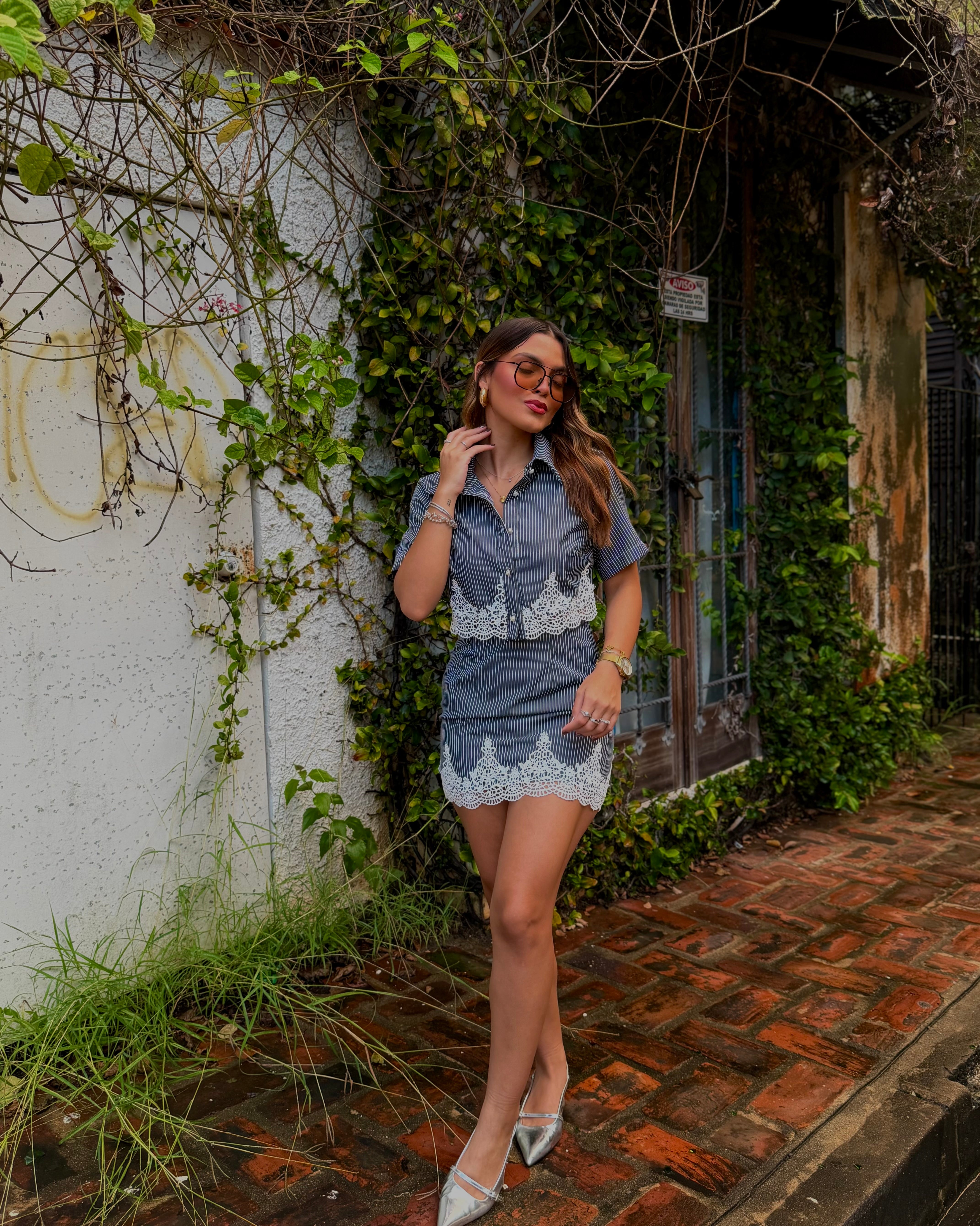 dalila button down skirt set