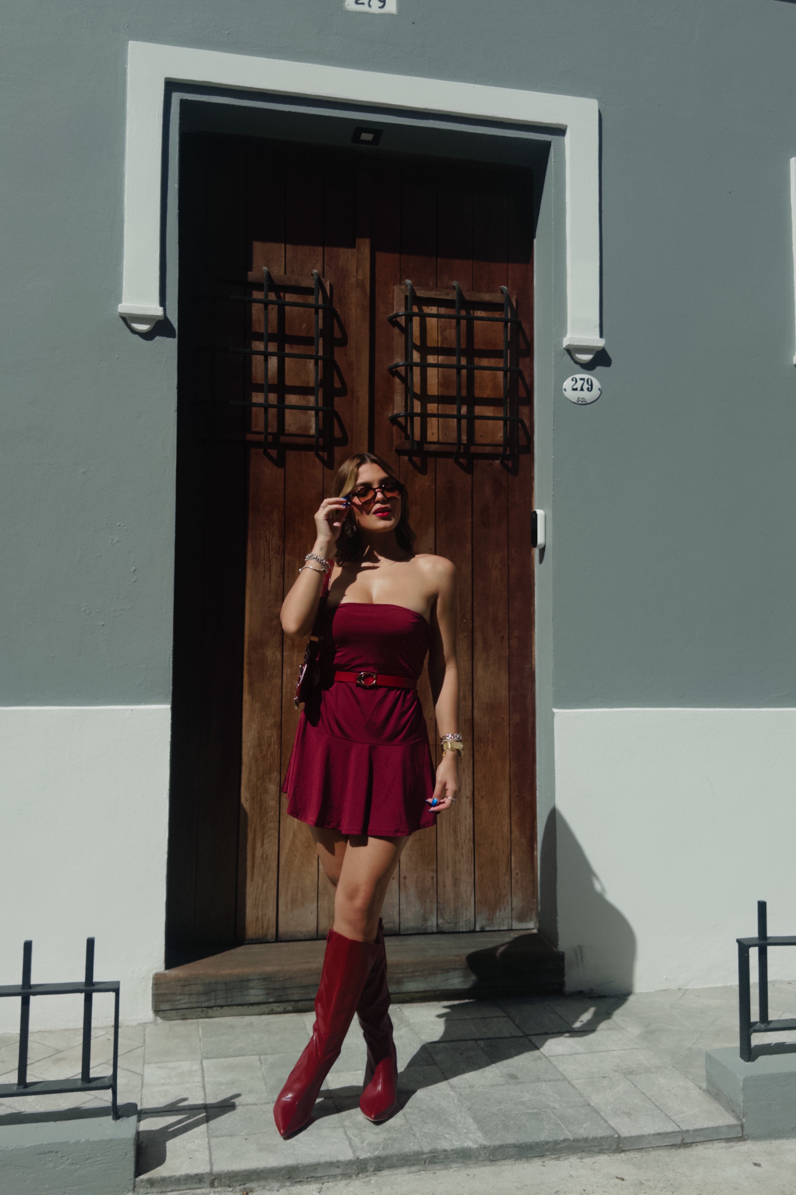 zoreïa burgundy strapless dress