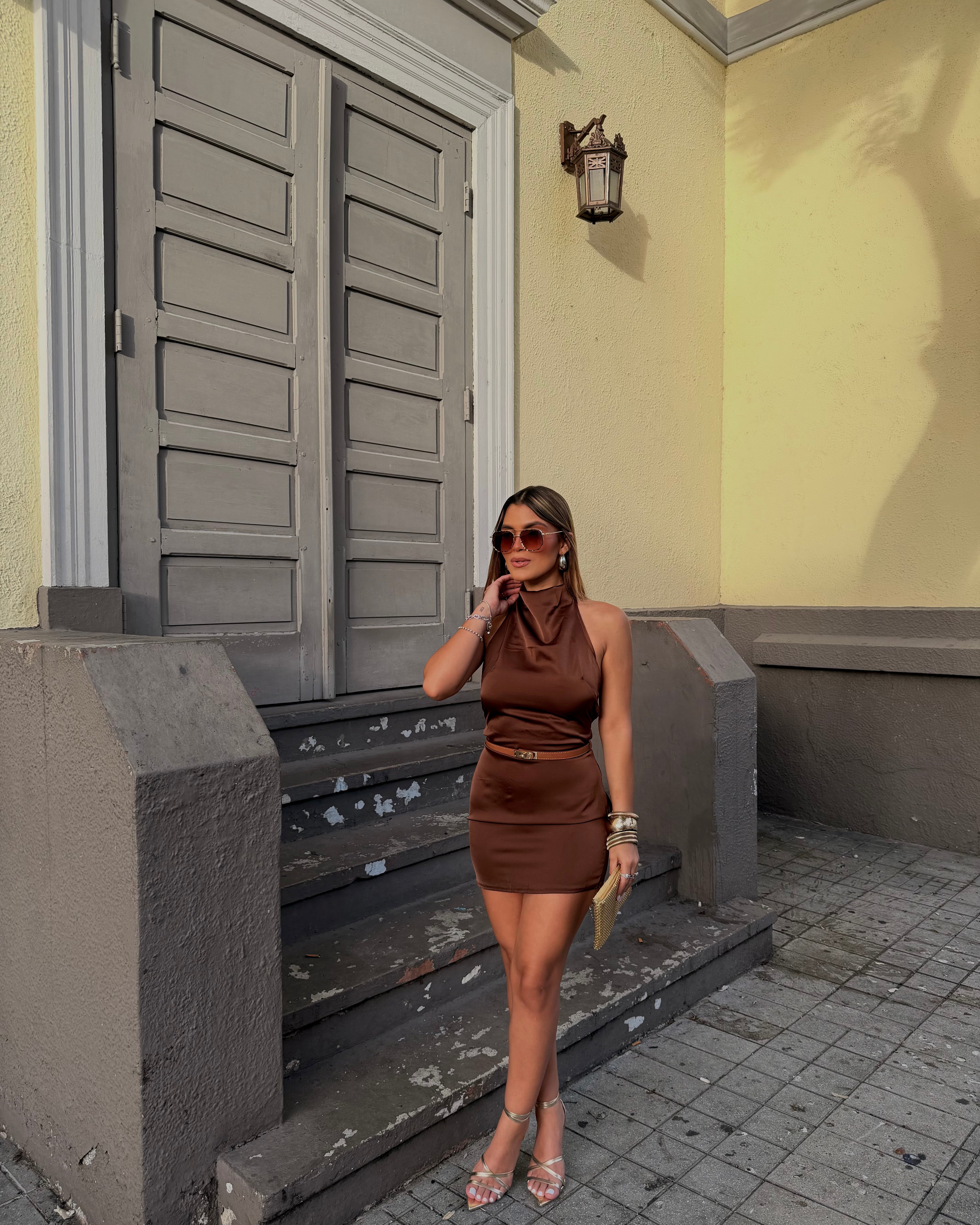 timnna draped neckline satin dress