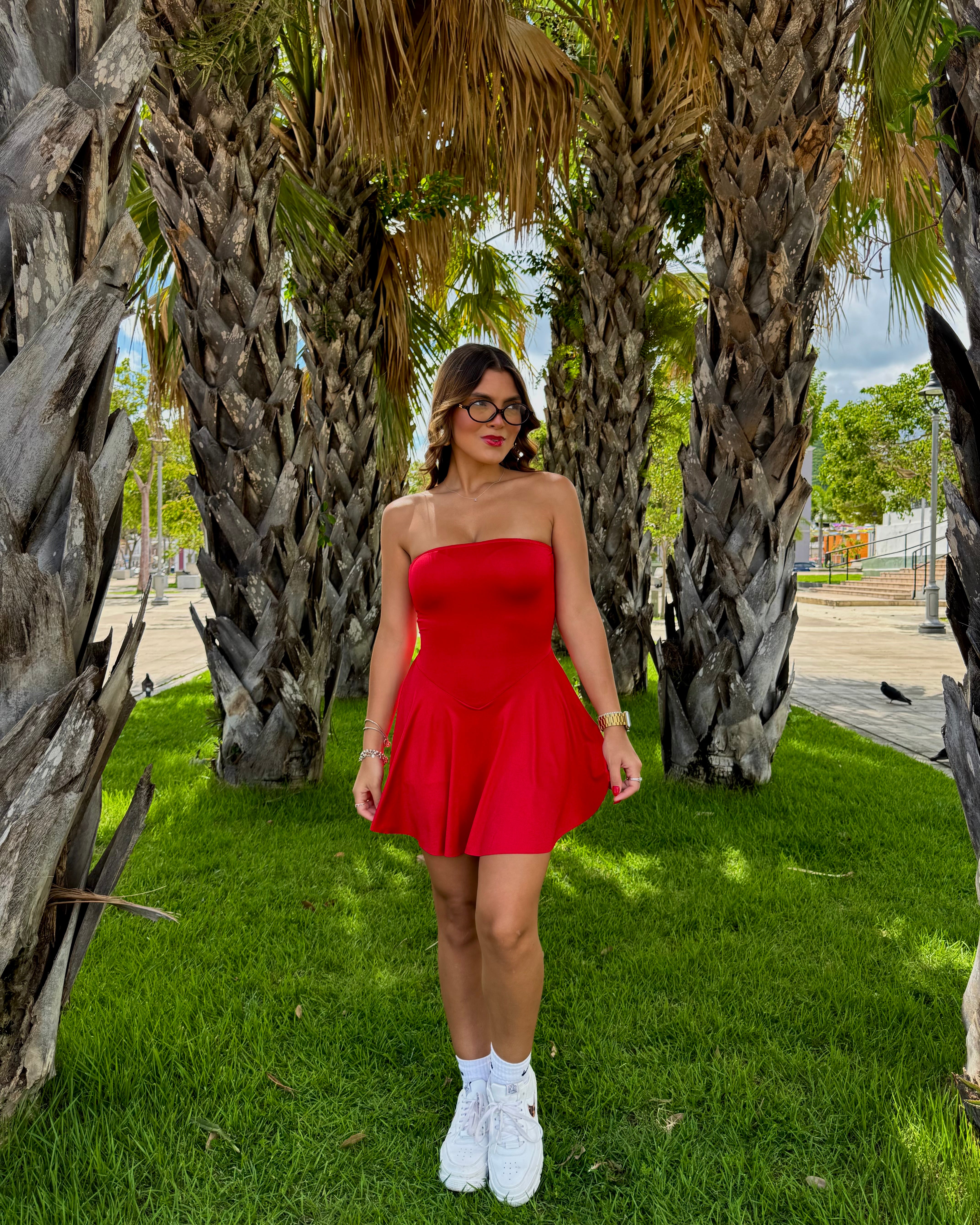 sheyrie cherry strapless basic dress