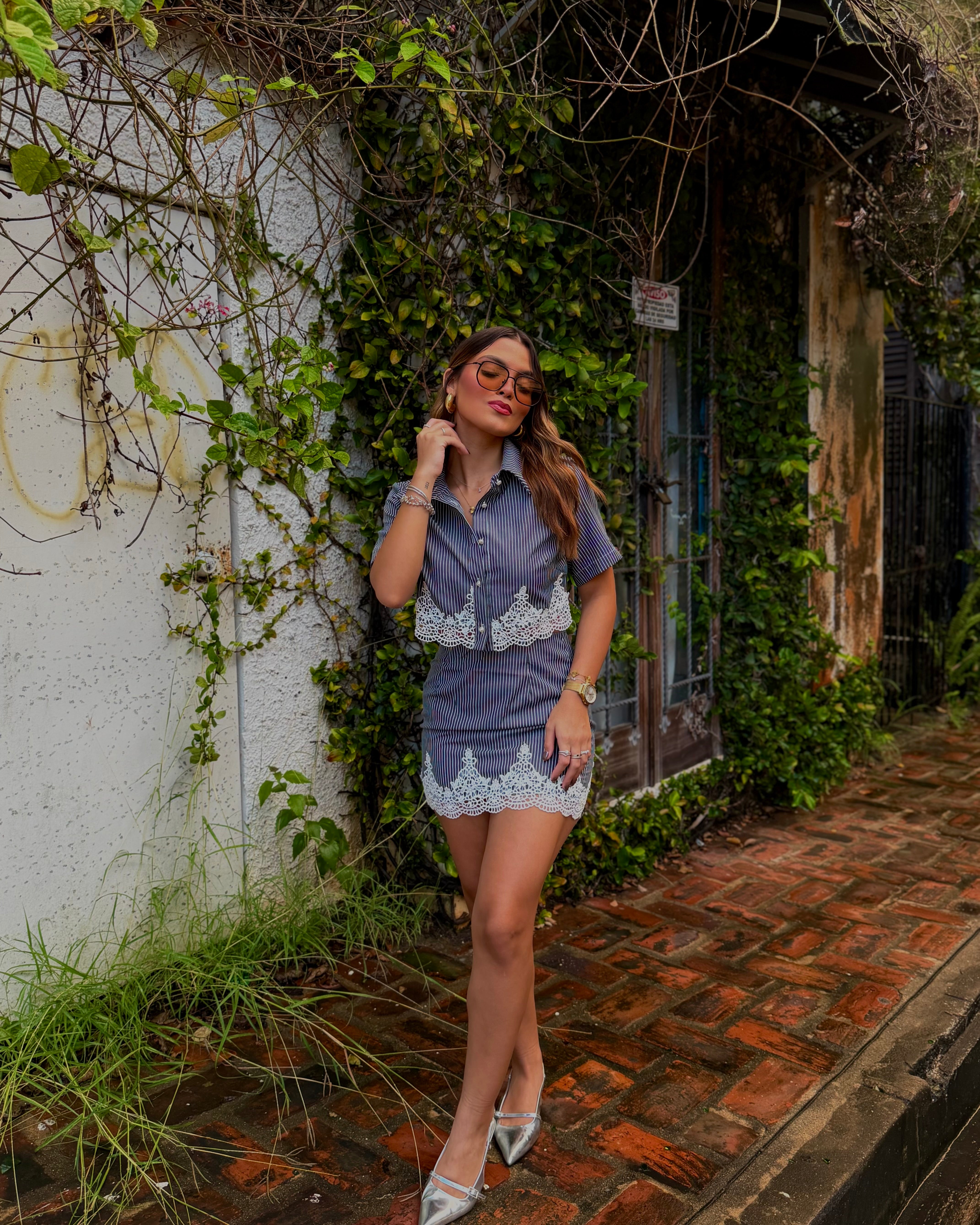 dalila button down skirt set