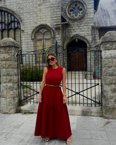 hedder burgundy maxi skirt set