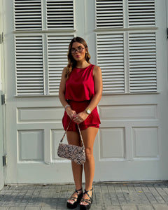 gipsy burgundy satin skort set