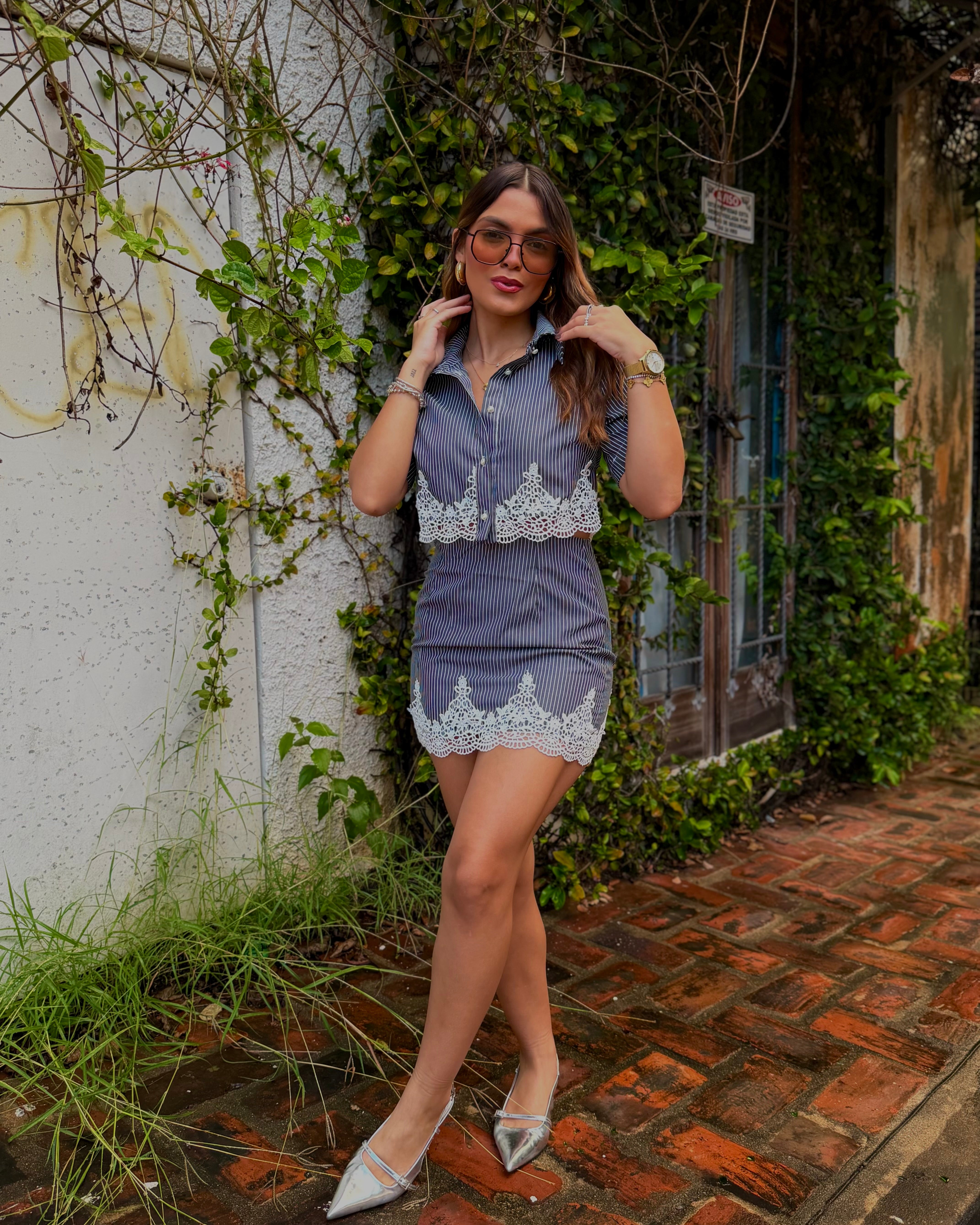 dalila button down skirt set