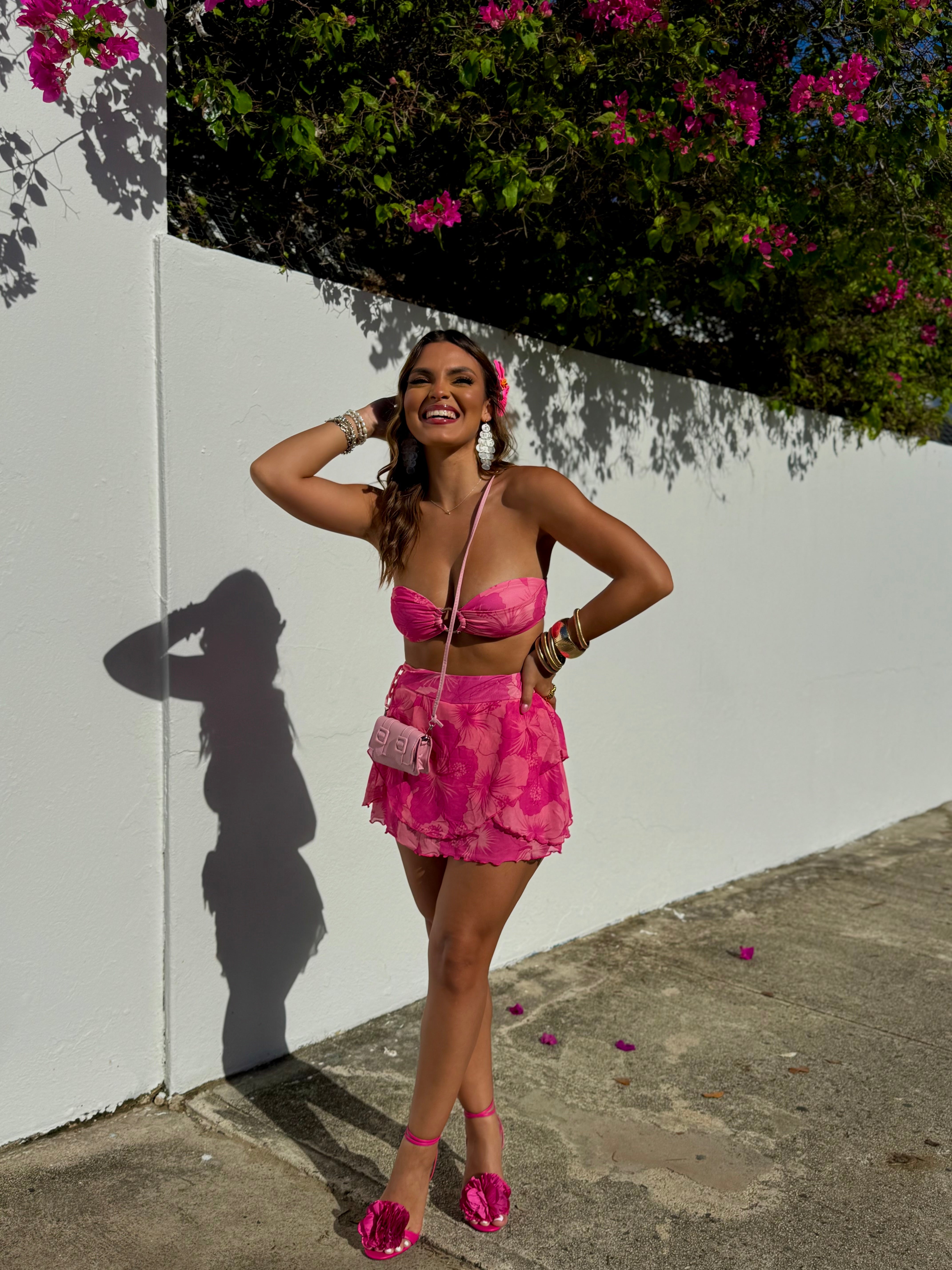 yulissa pink island vibes mesh skirt set