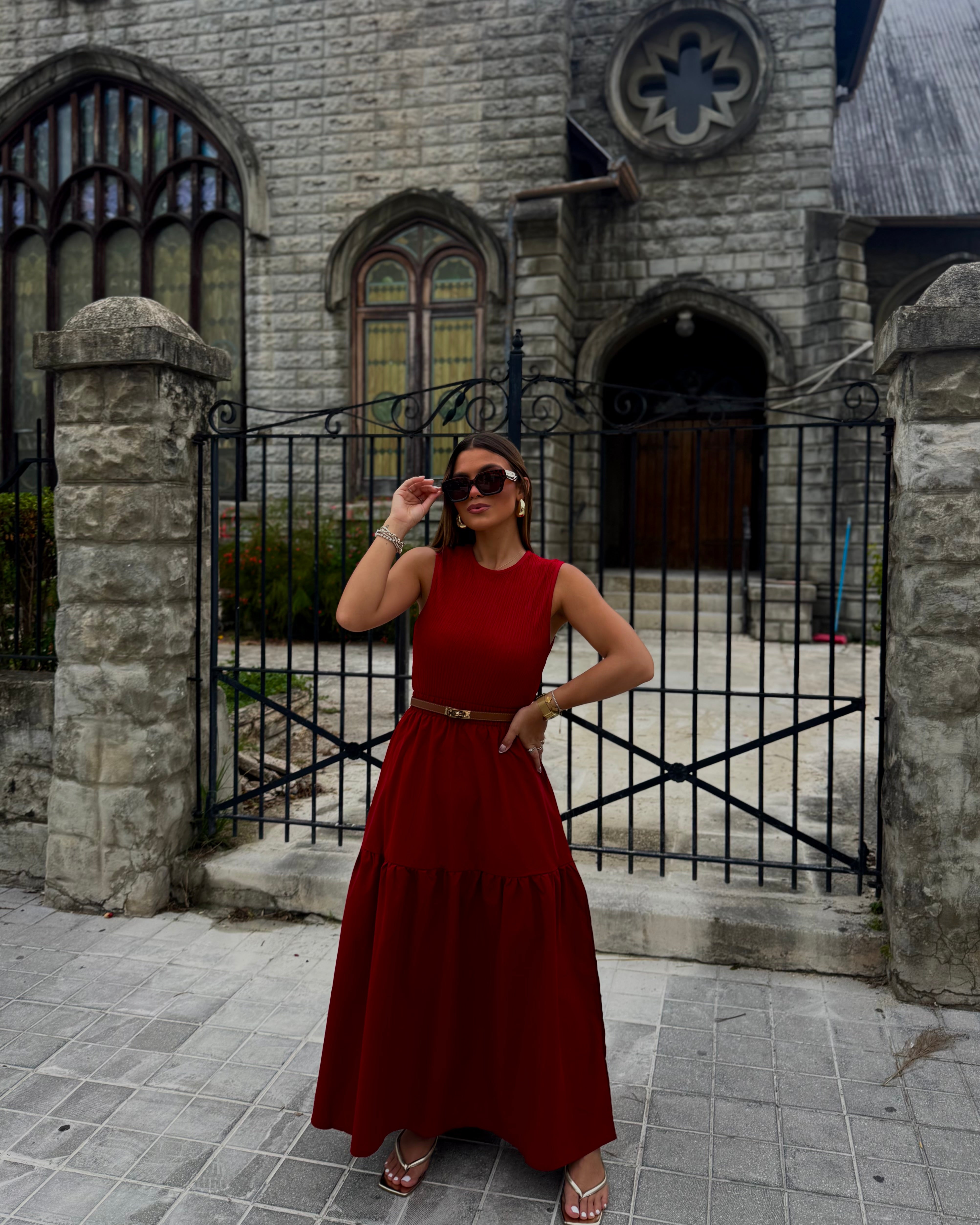 hedder burgundy maxi skirt set