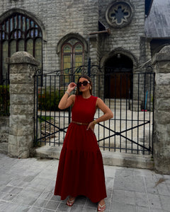hedder burgundy maxi skirt set