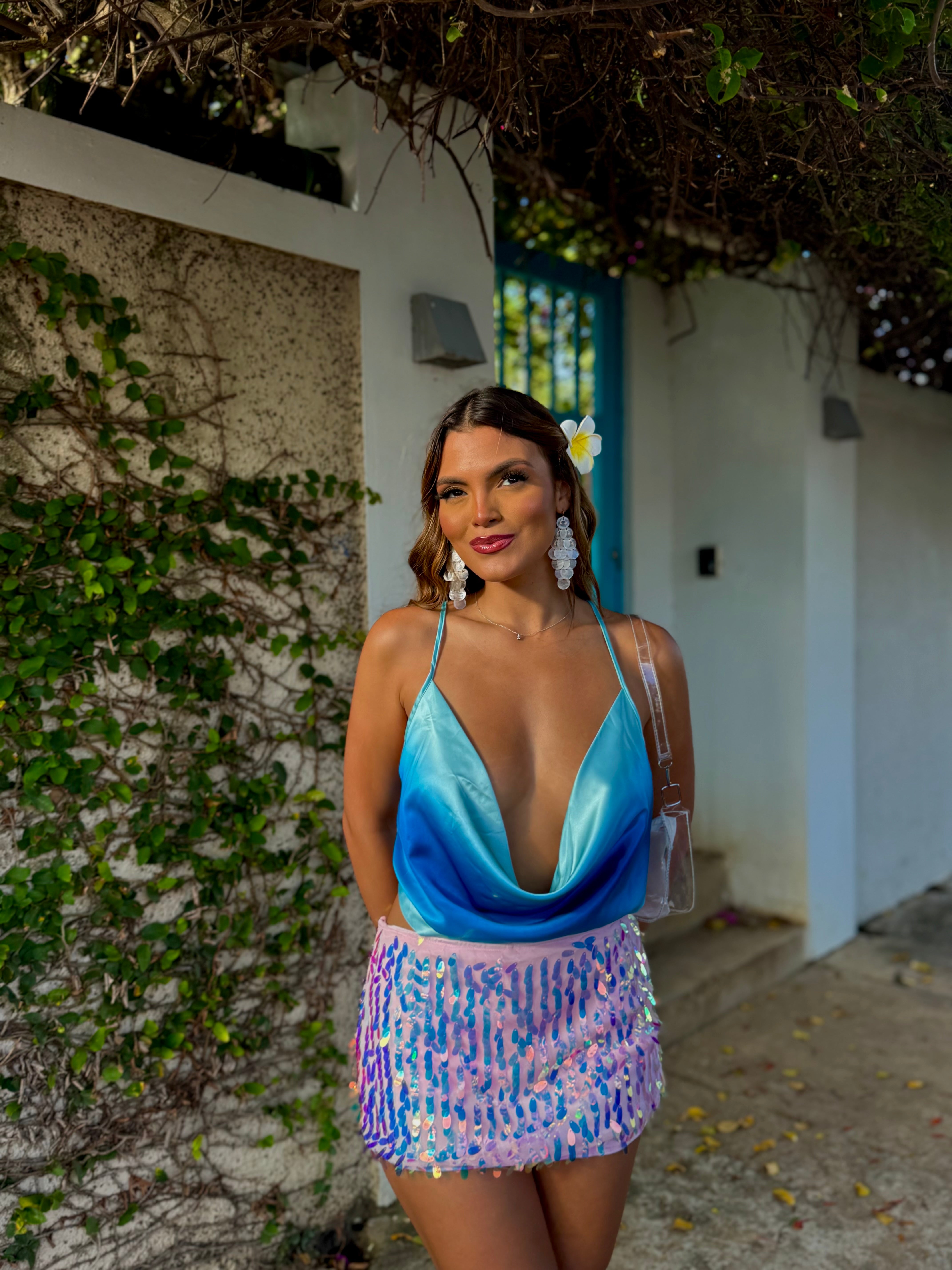 tyanna ombré blues satín crop top