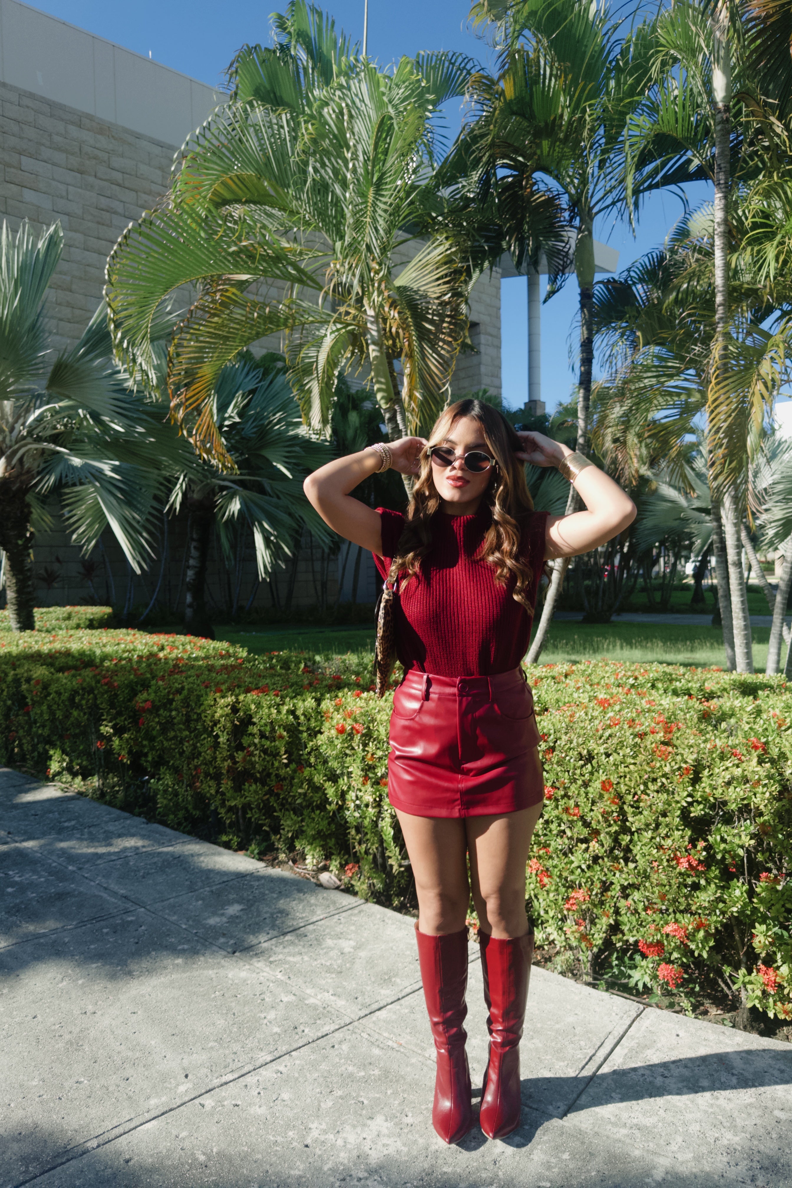 fernanda burgundy leather skort