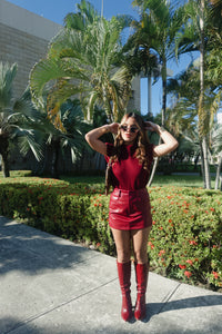 fernanda burgundy leather skort
