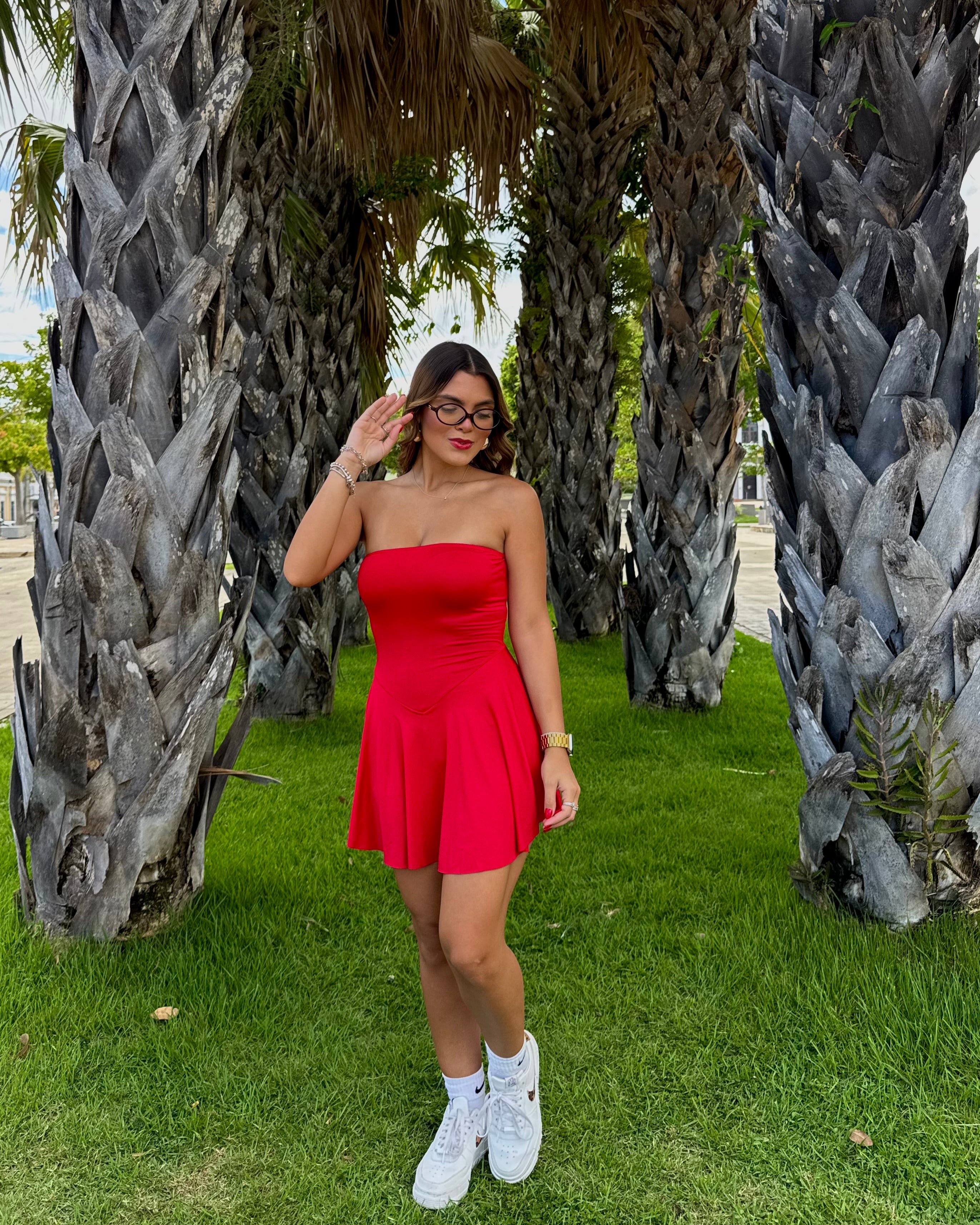 sheyrie cherry strapless basic dress