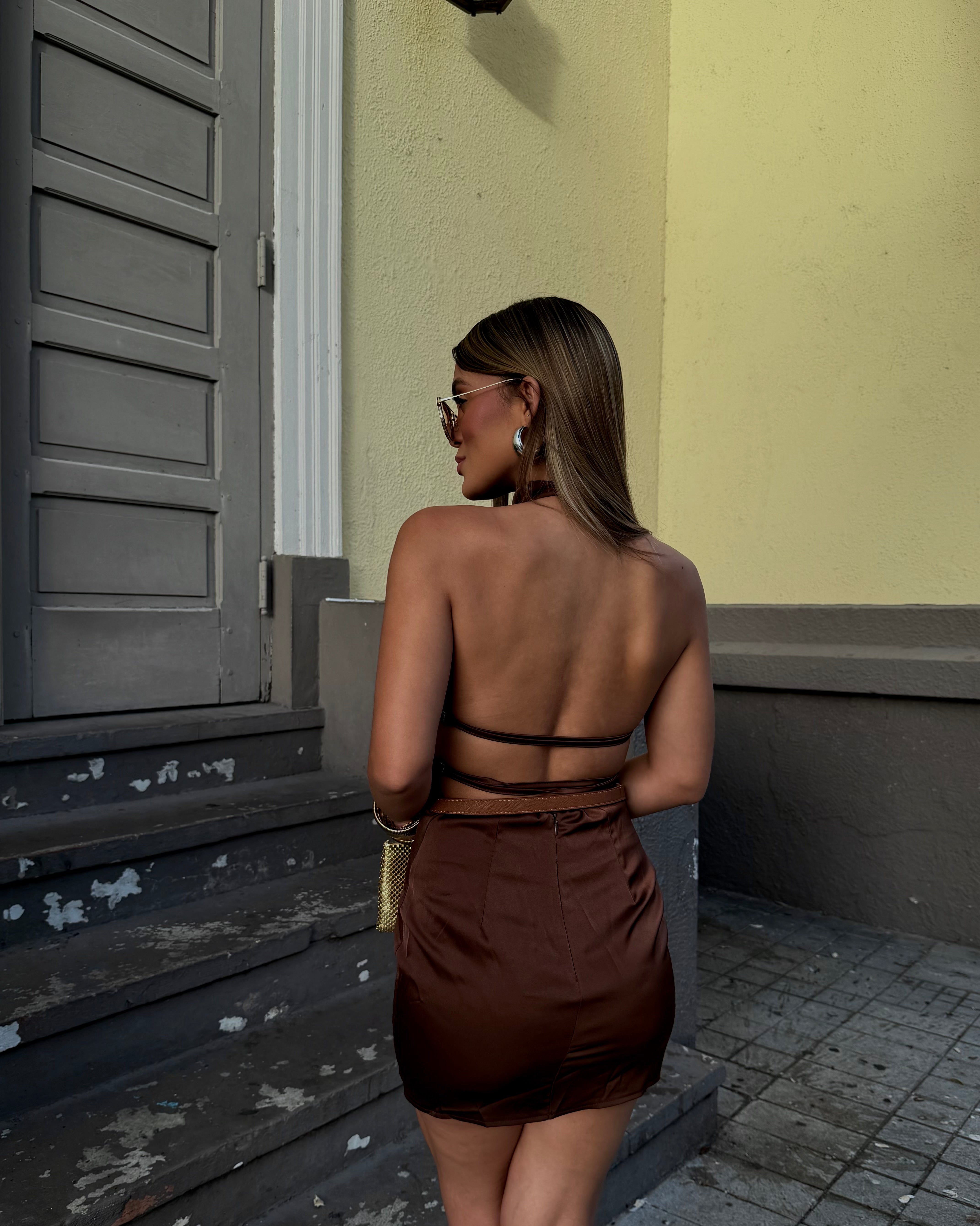 timnna draped neckline satin dress