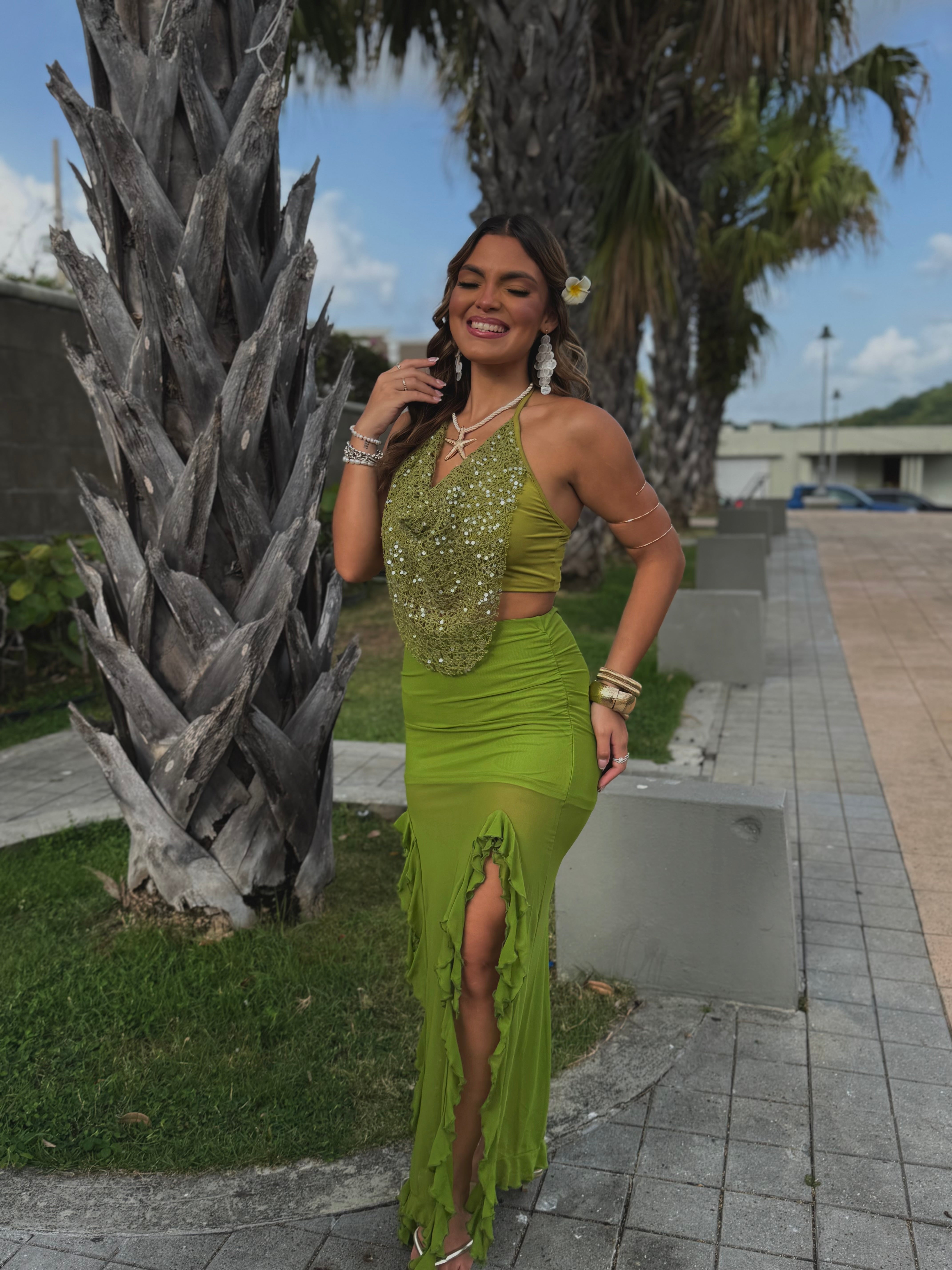novelya sequins top olive
