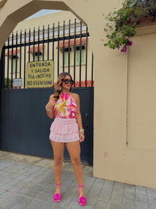 tulia baby pink mesh skort