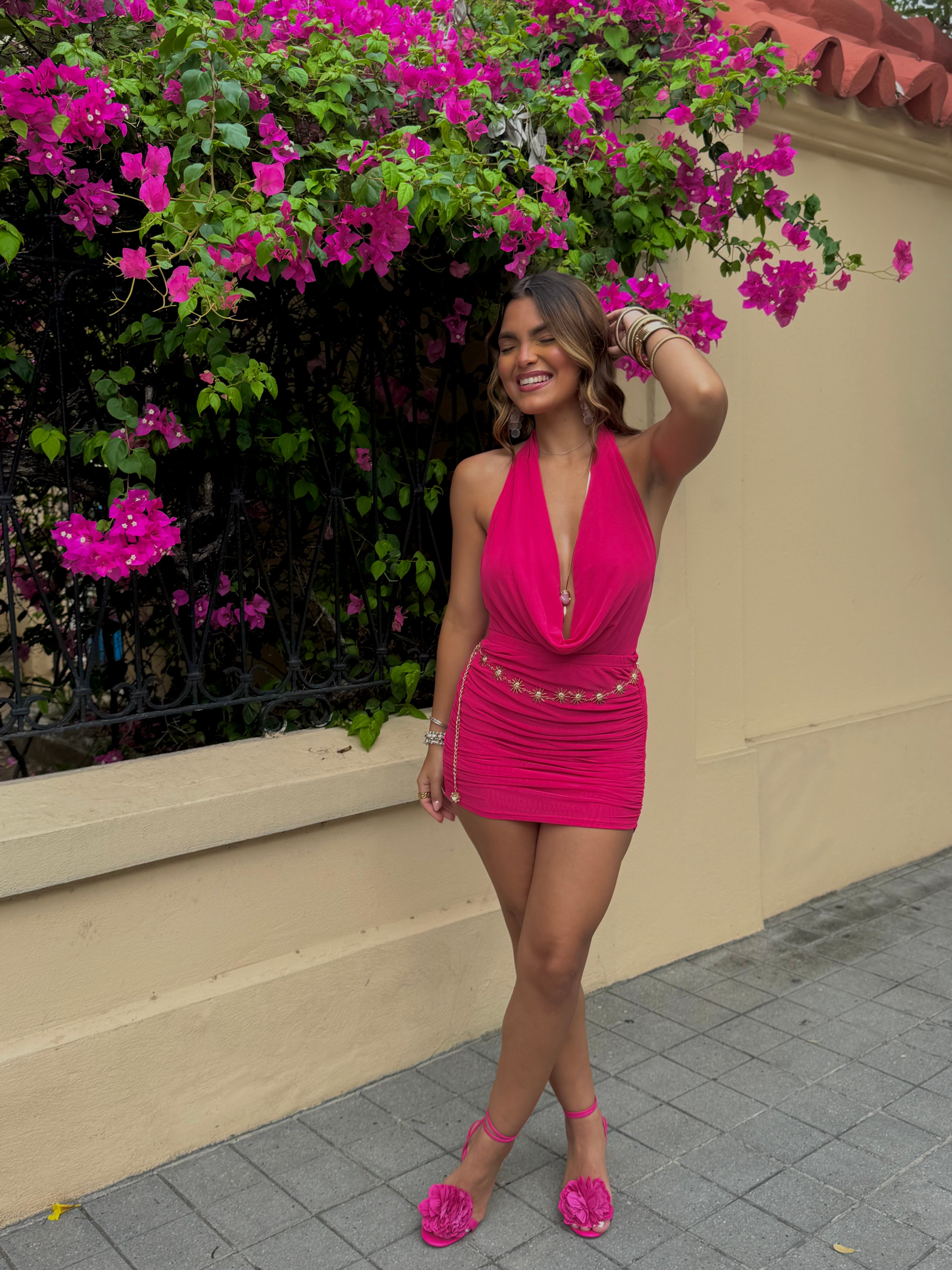 leiré mini skirt mesh set fucsia