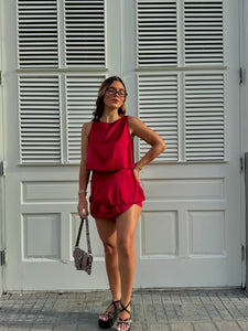 gipsy burgundy satin skort set