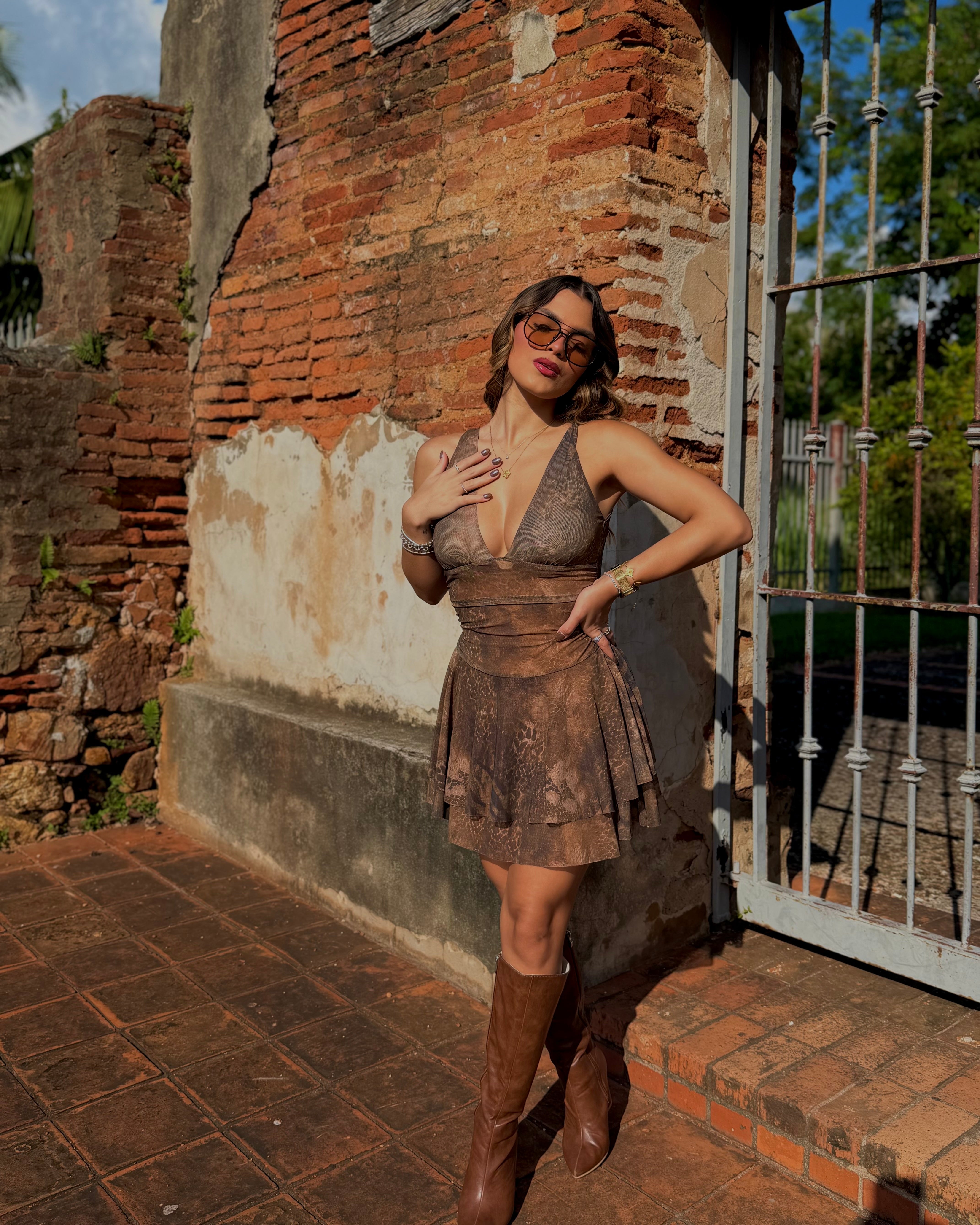 colette espresso ruffle mesh dress