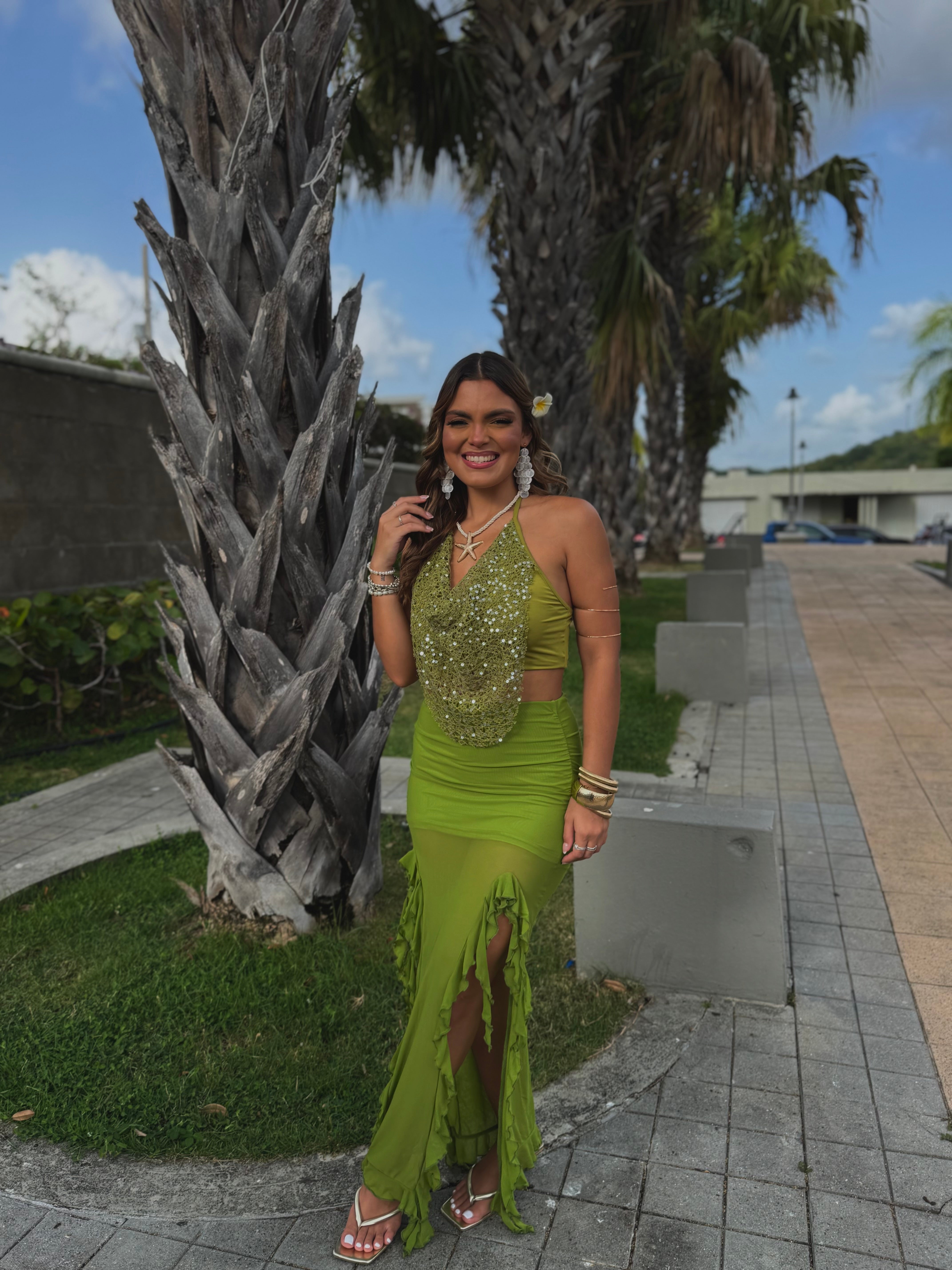 novelya sequins top olive