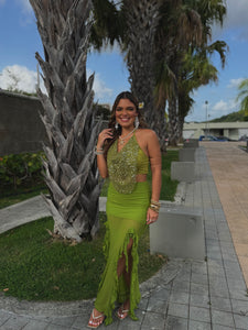 novelya sequins top olive