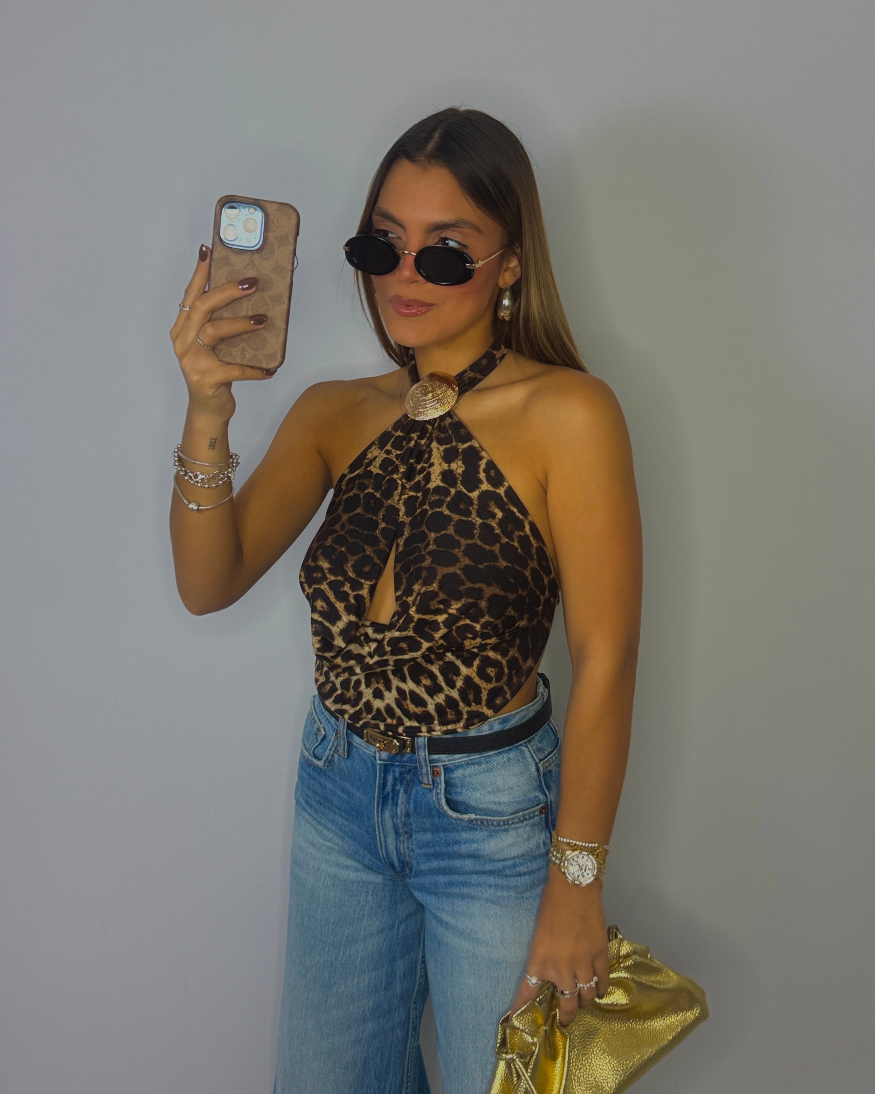 gracie leopard halter blouse