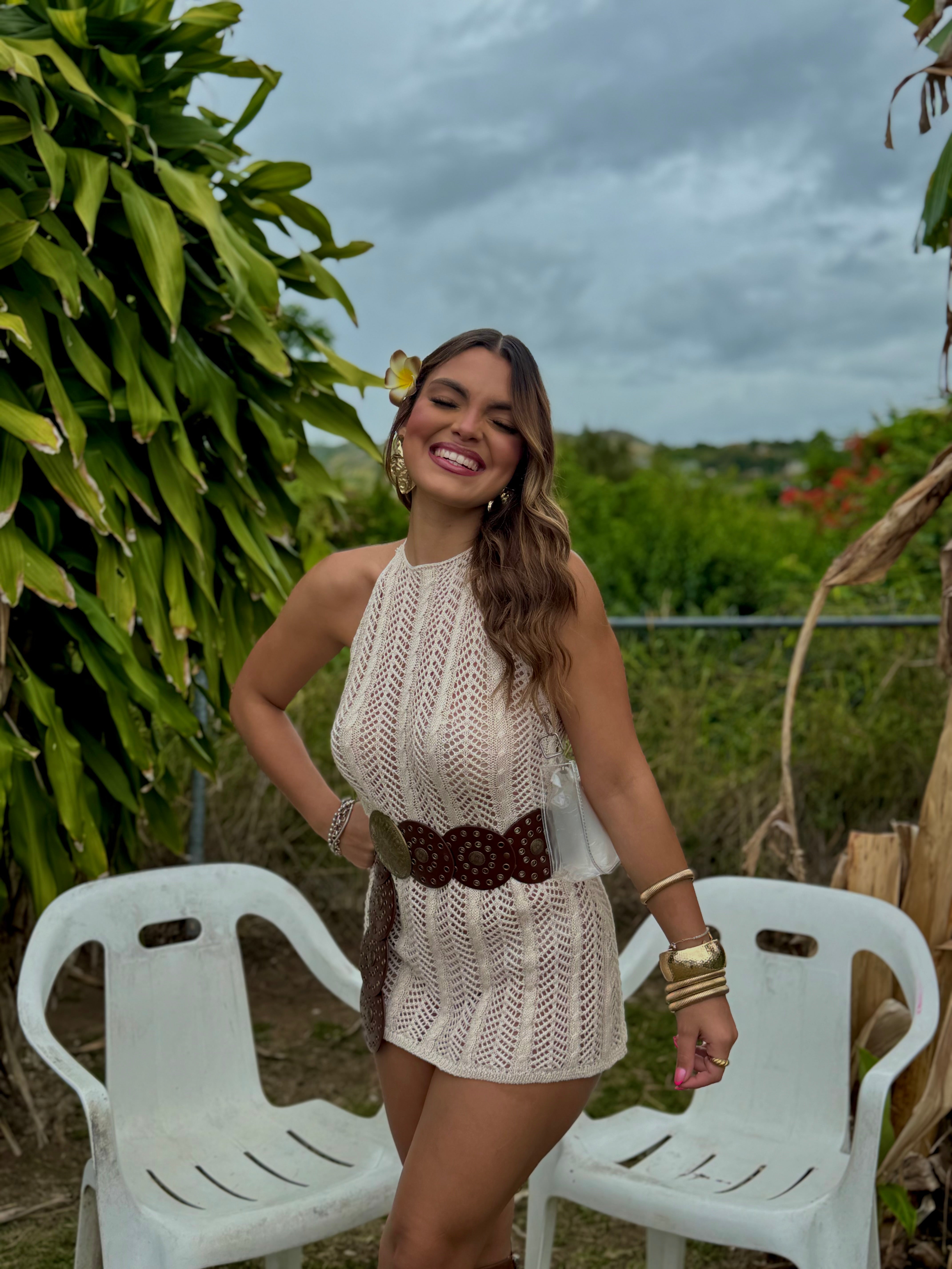 karinne beige crochet dress