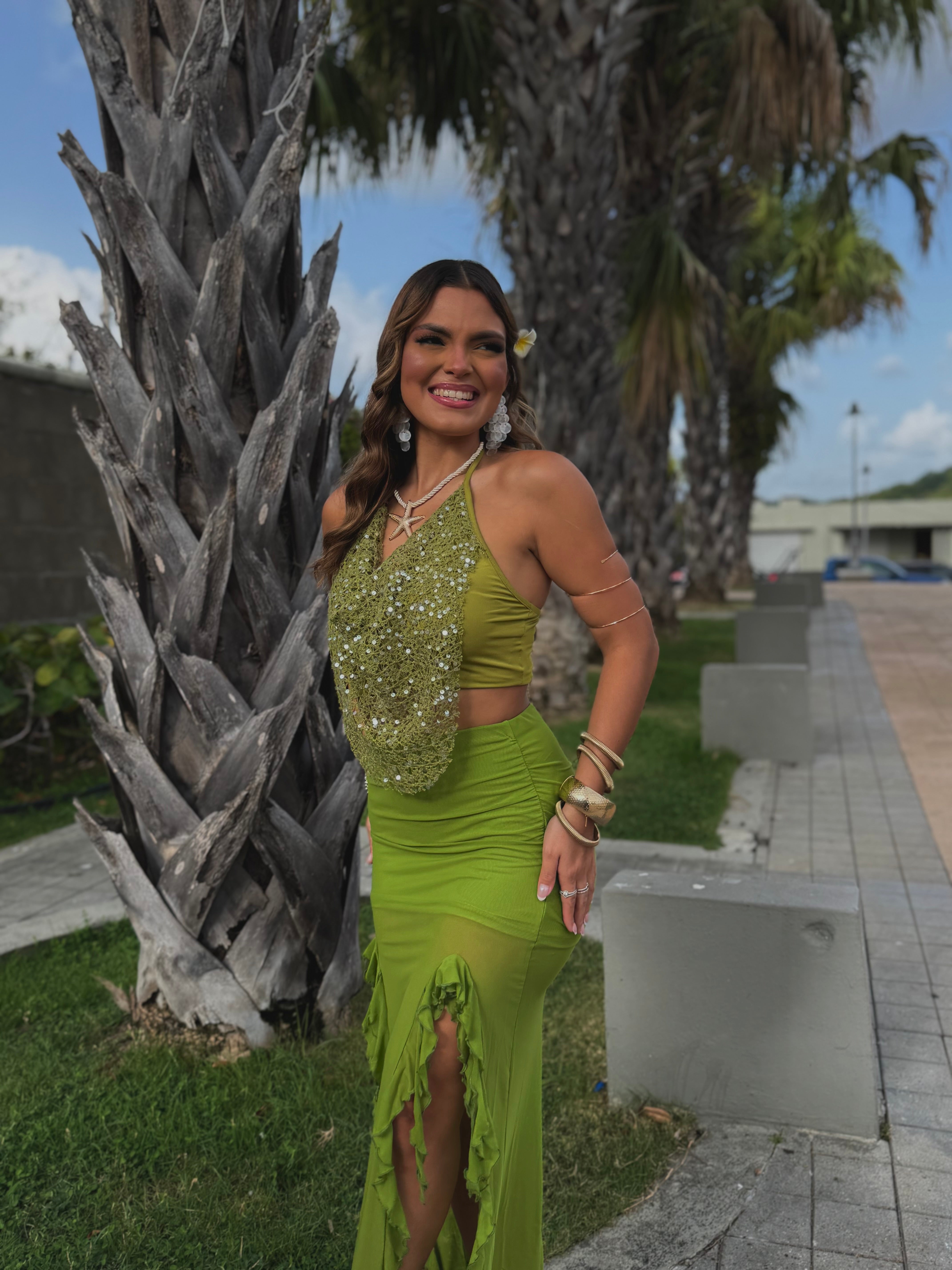 novelya sequins top olive
