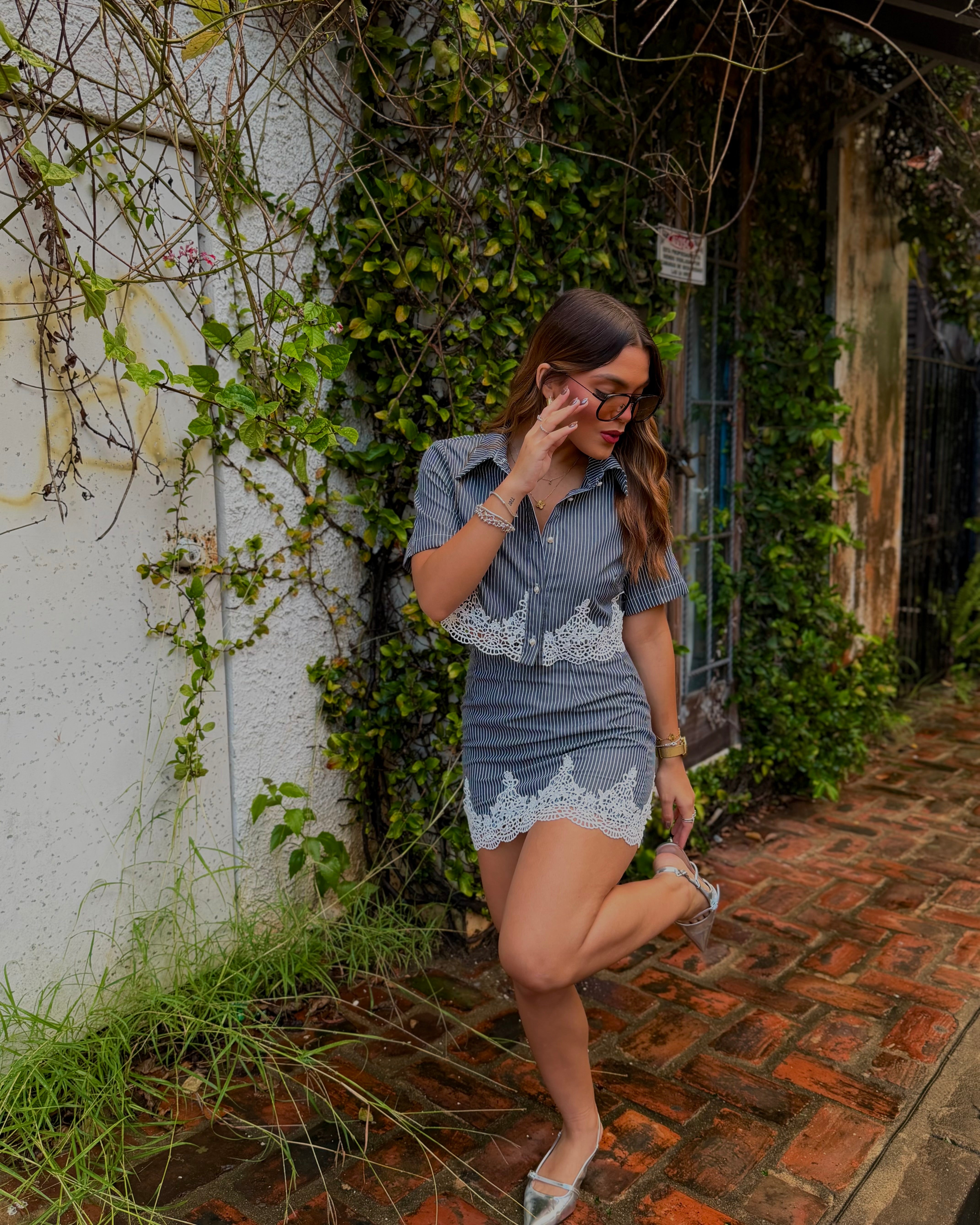 dalila button down skirt set