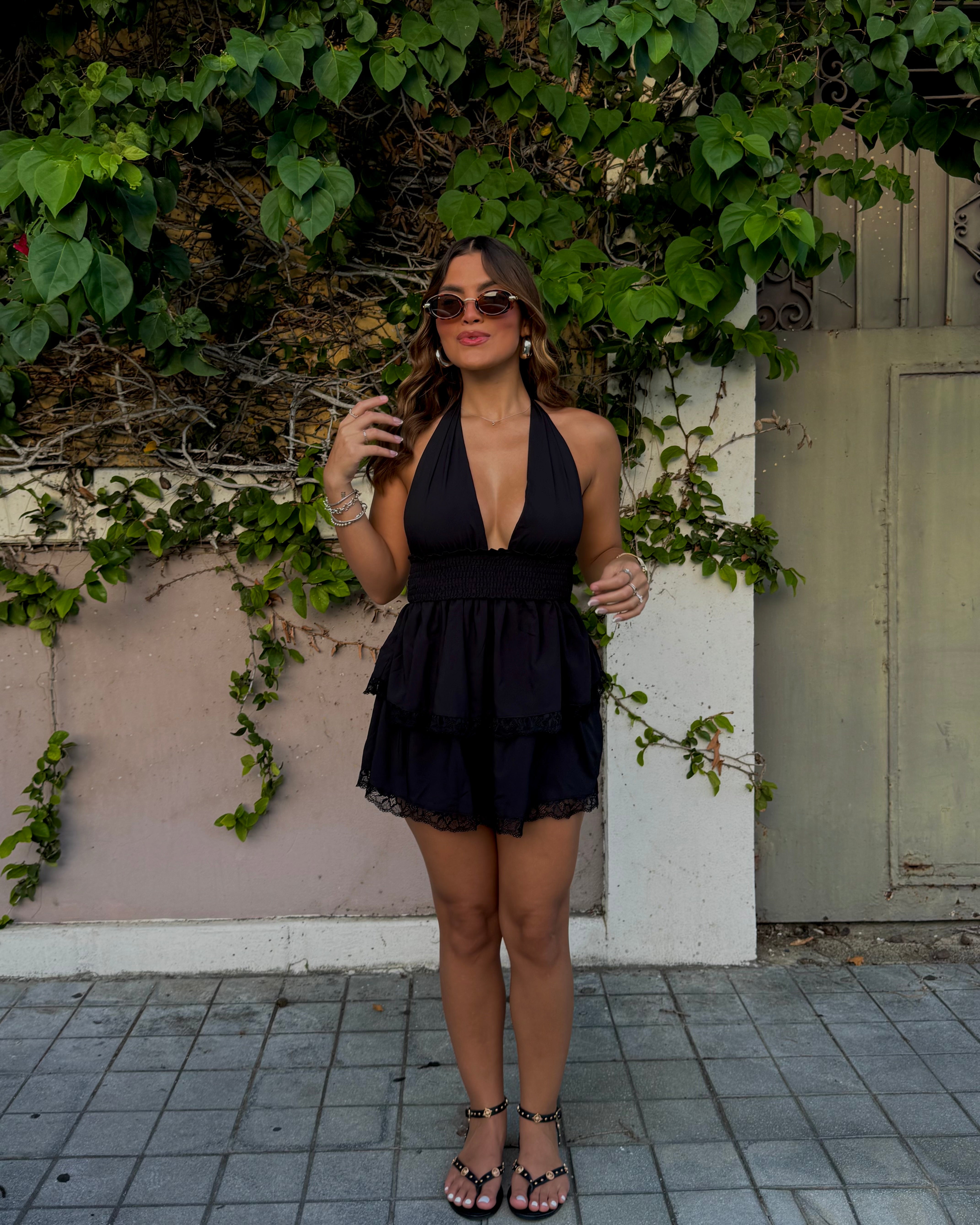 elianna halter ruffle dress